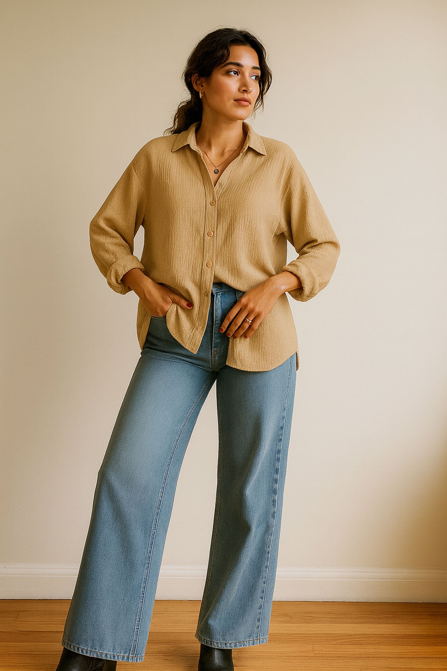 Oversize Texture Shirt Beige