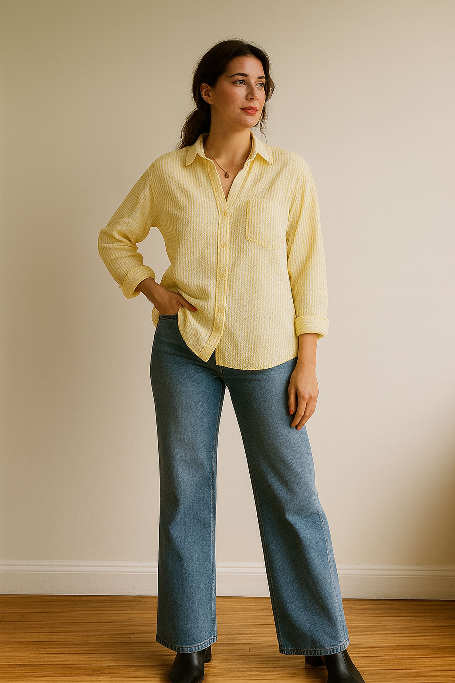 Seersucker Shirt Yellow Striped