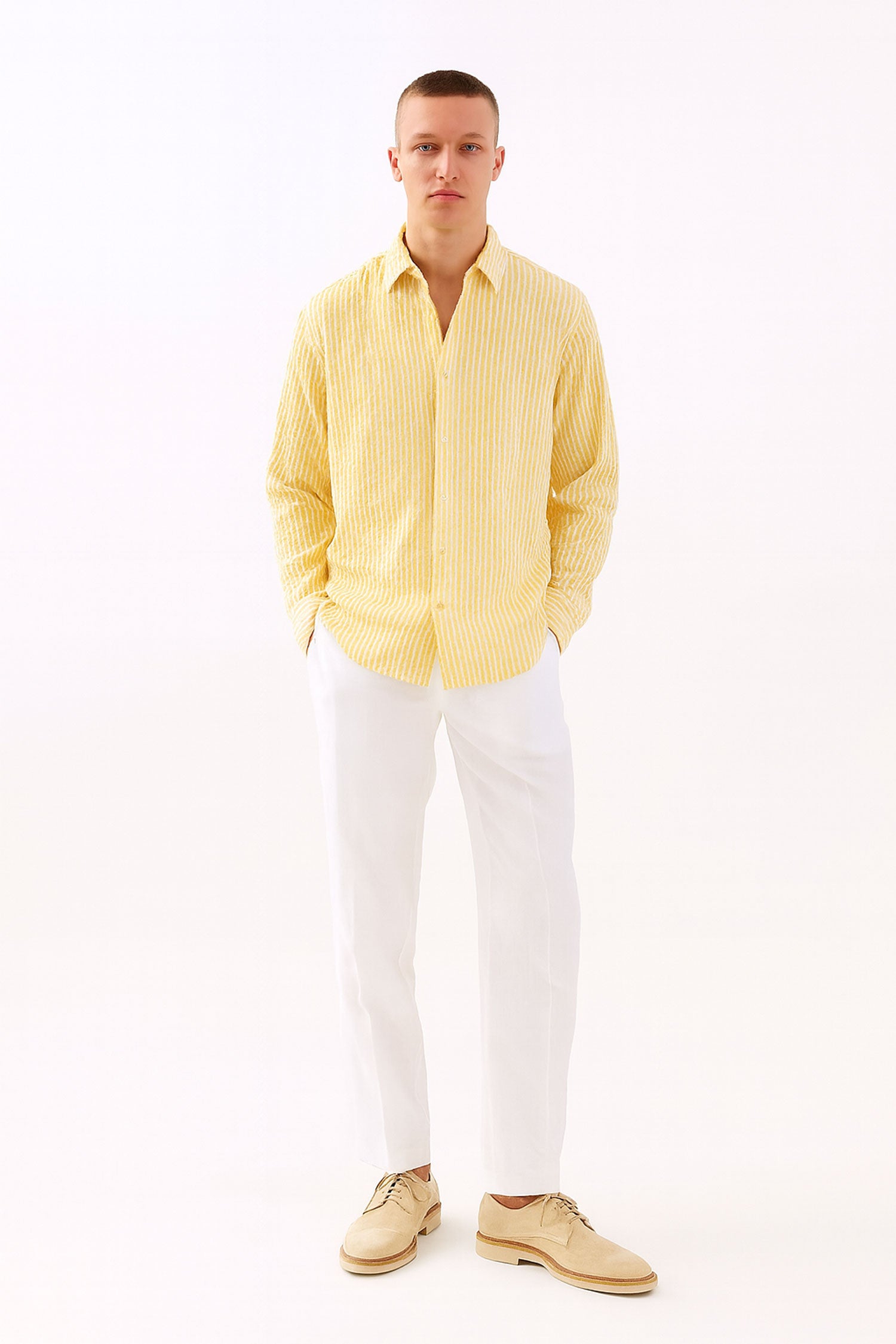 Yellow Seersucker Shirt in over size Fit