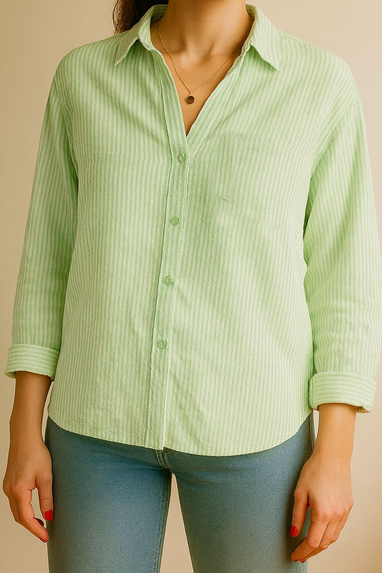 Seersucker Shirt Green Striped
