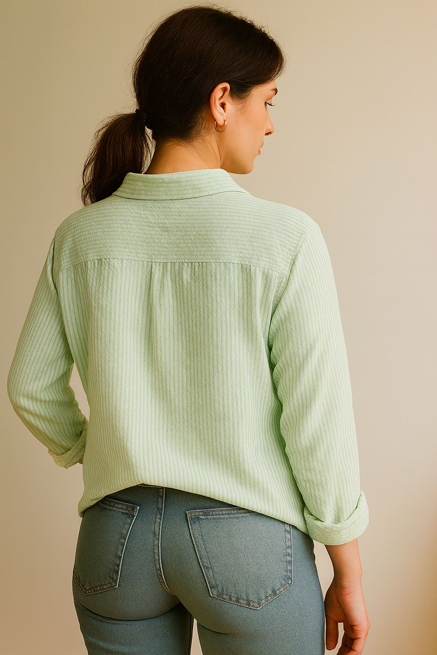 Seersucker Shirt Green Striped
