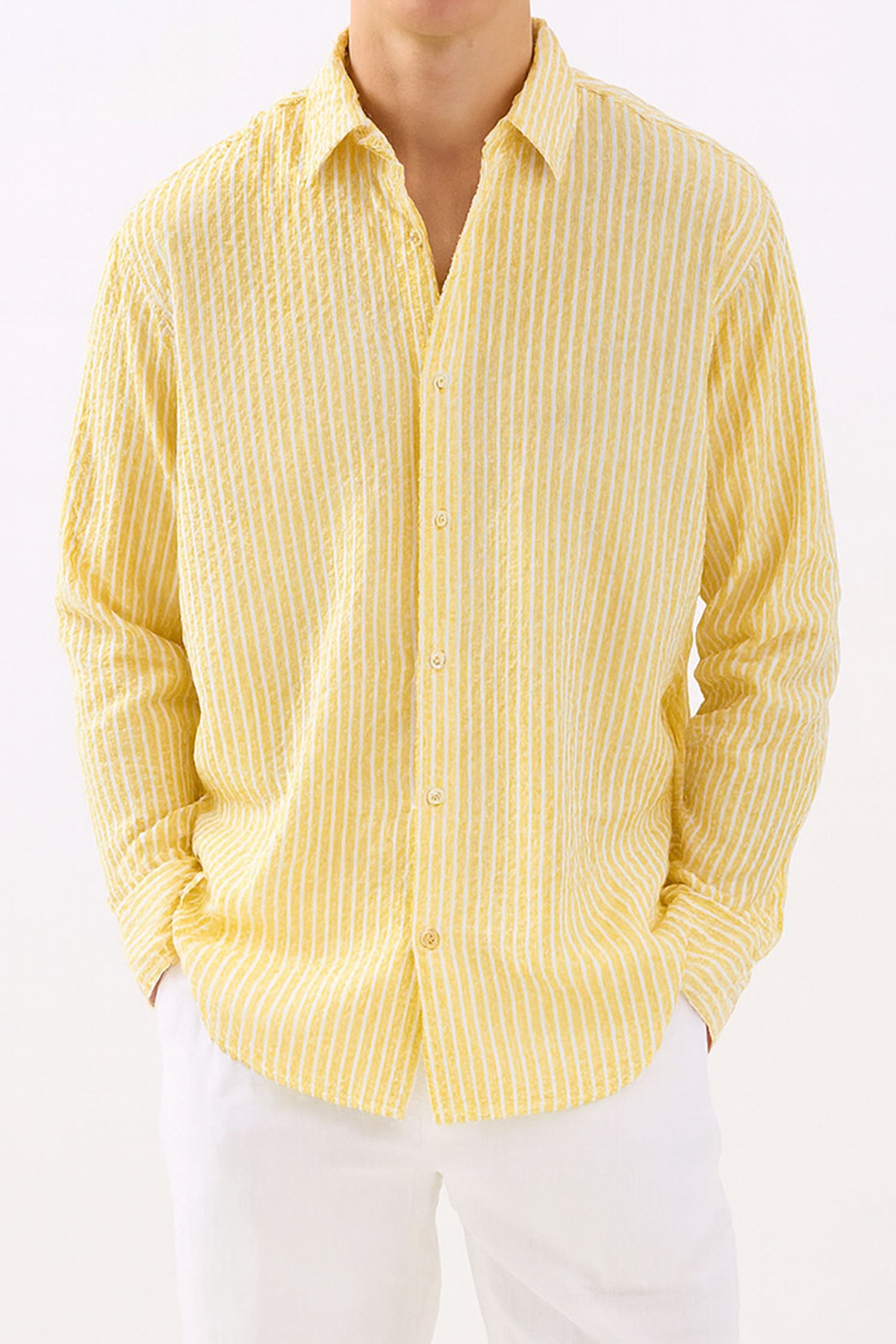 Yellow Seersucker Shirt in over size Fit