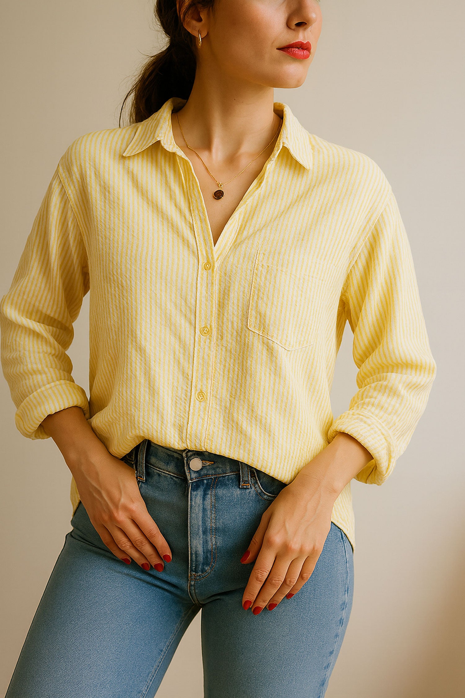 Seersucker Shirt Yellow Striped