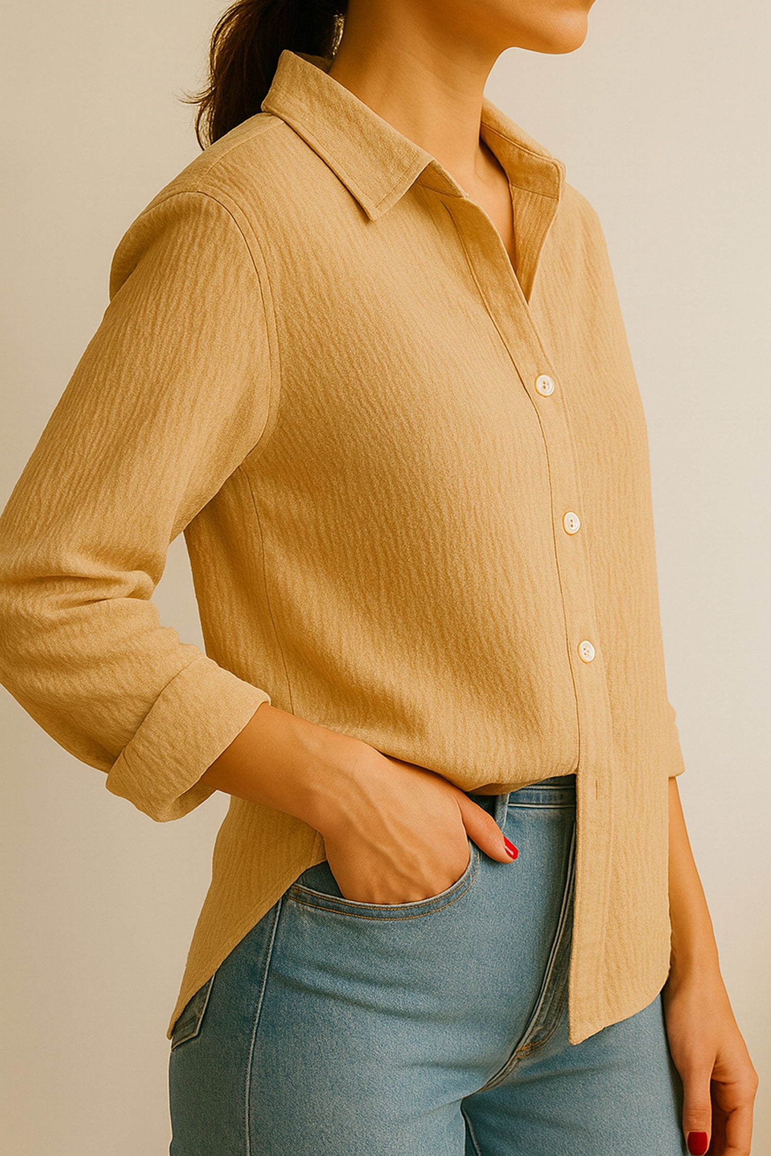 Oversize Texture Shirt Beige