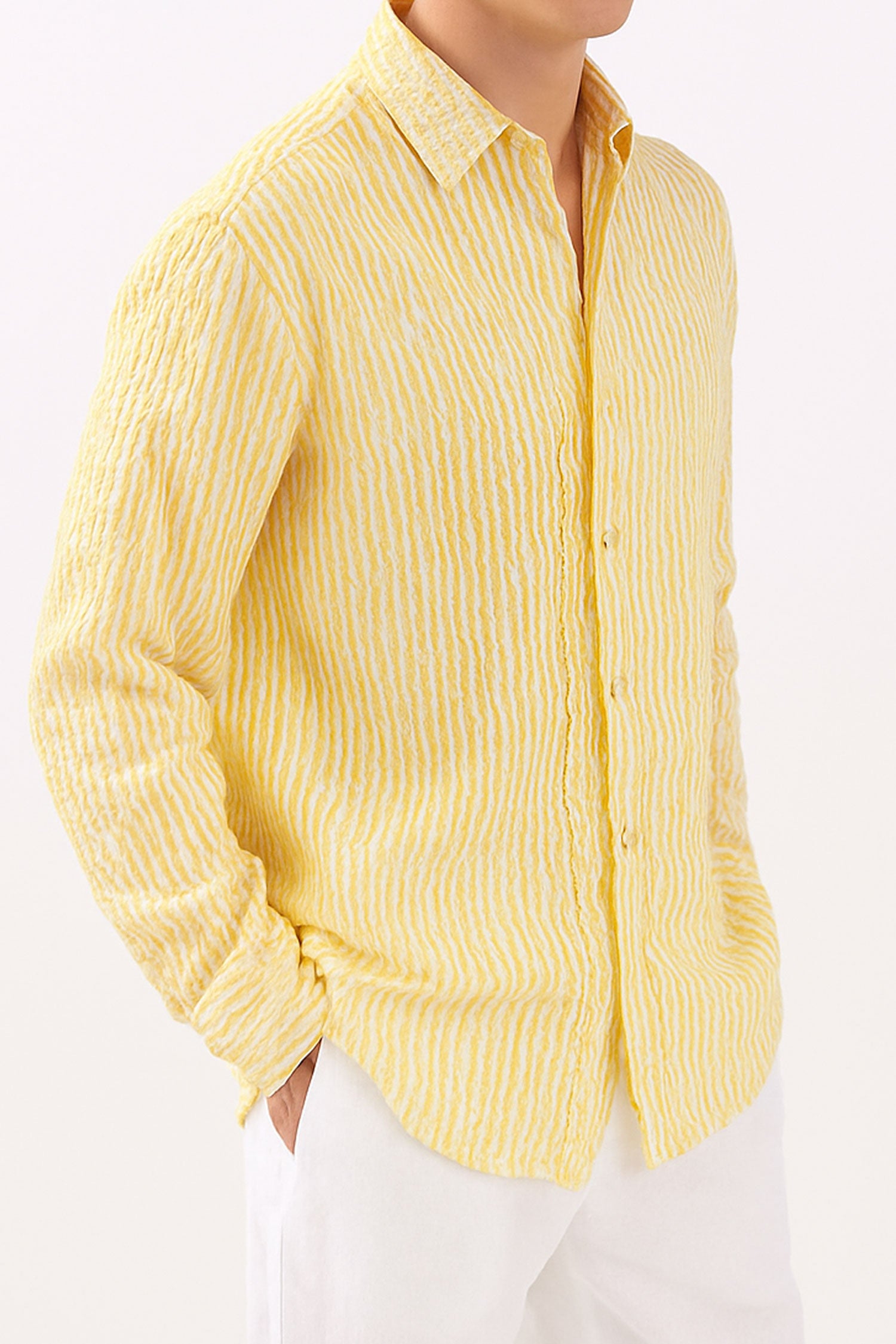 Yellow Seersucker Shirt in over size Fit