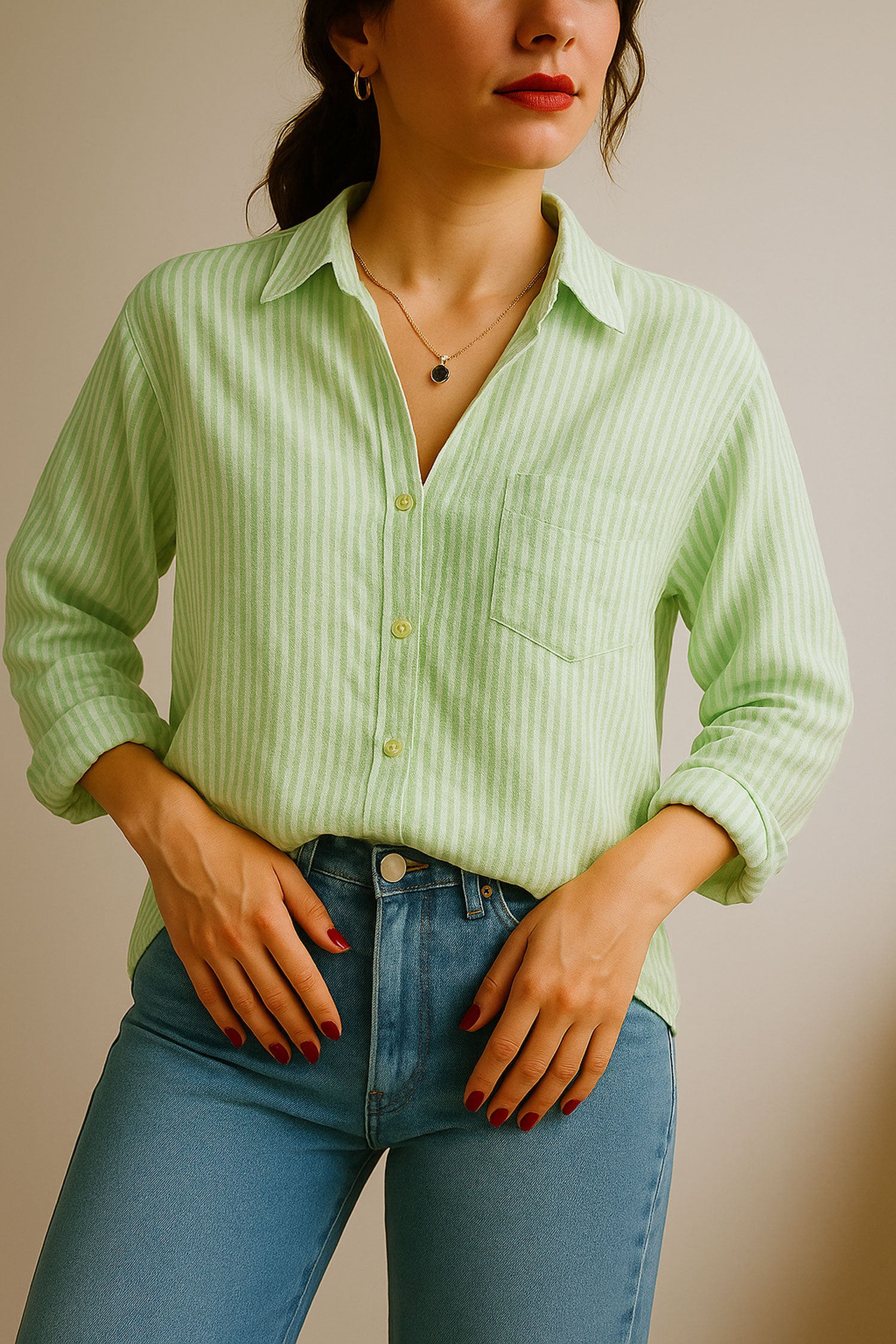 Seersucker Shirt Green Striped
