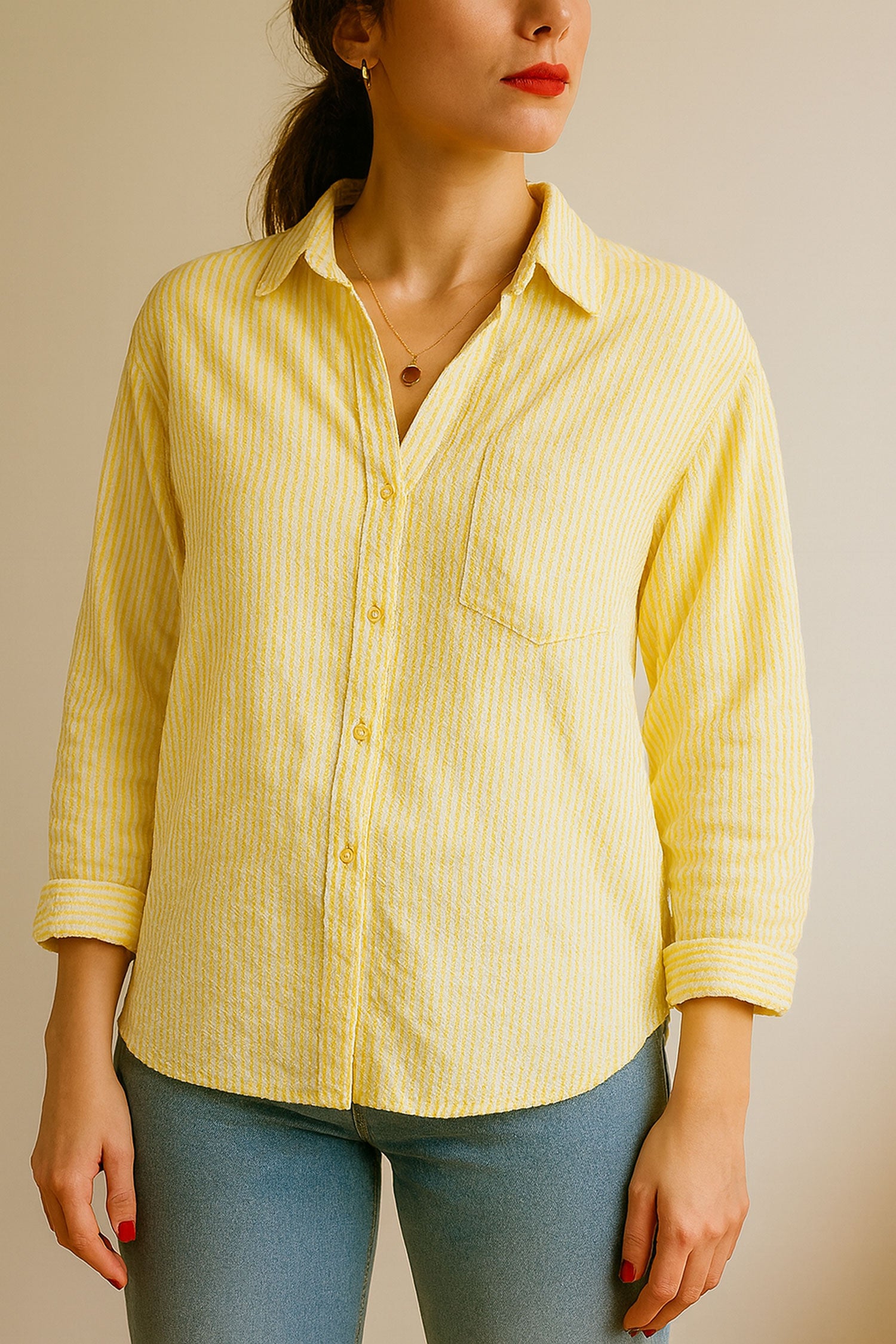 Seersucker Shirt Yellow Striped