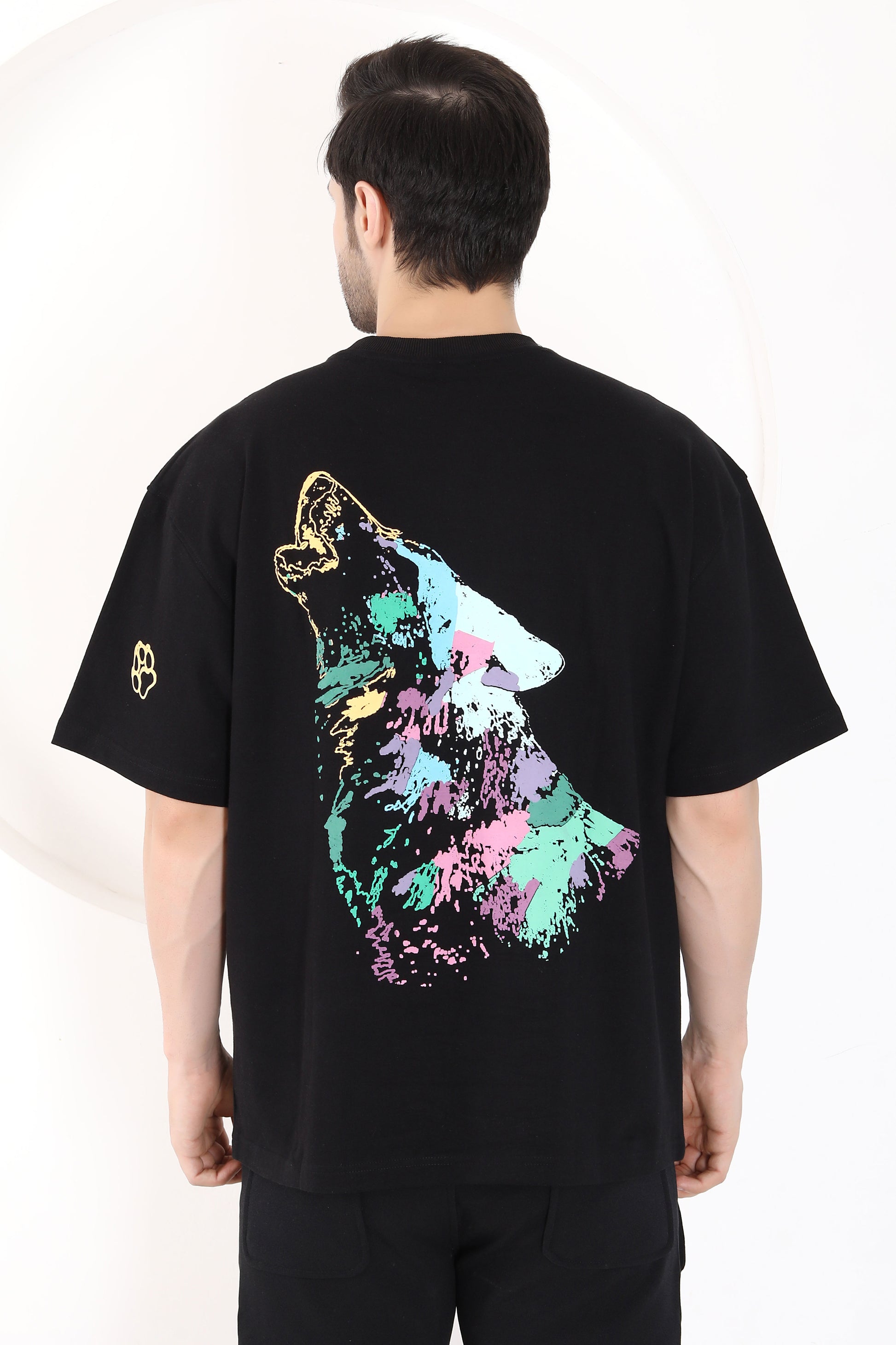 Men Puff Printed Wolf Tshirt