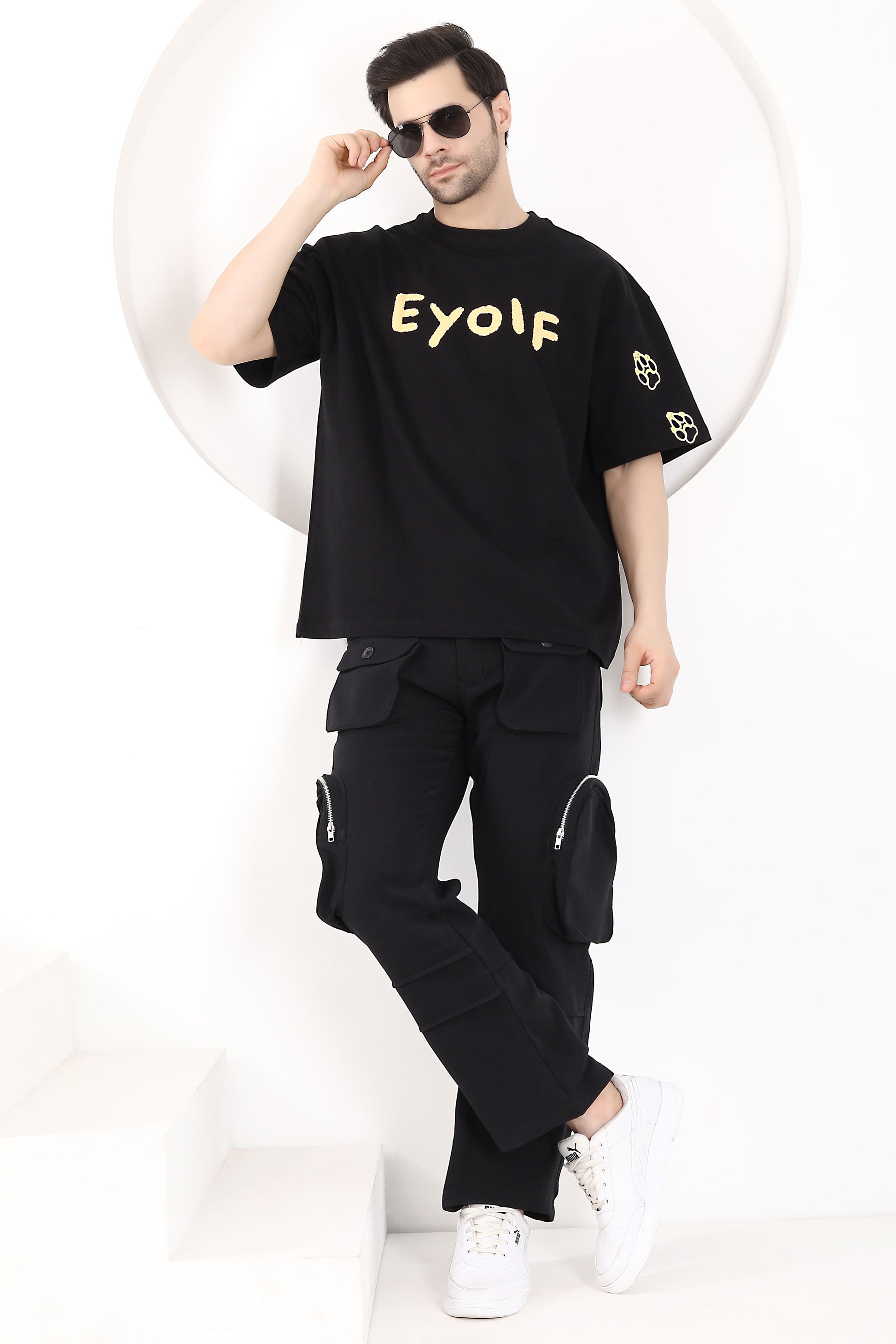 Men Puff Printed Wolf Tshirt