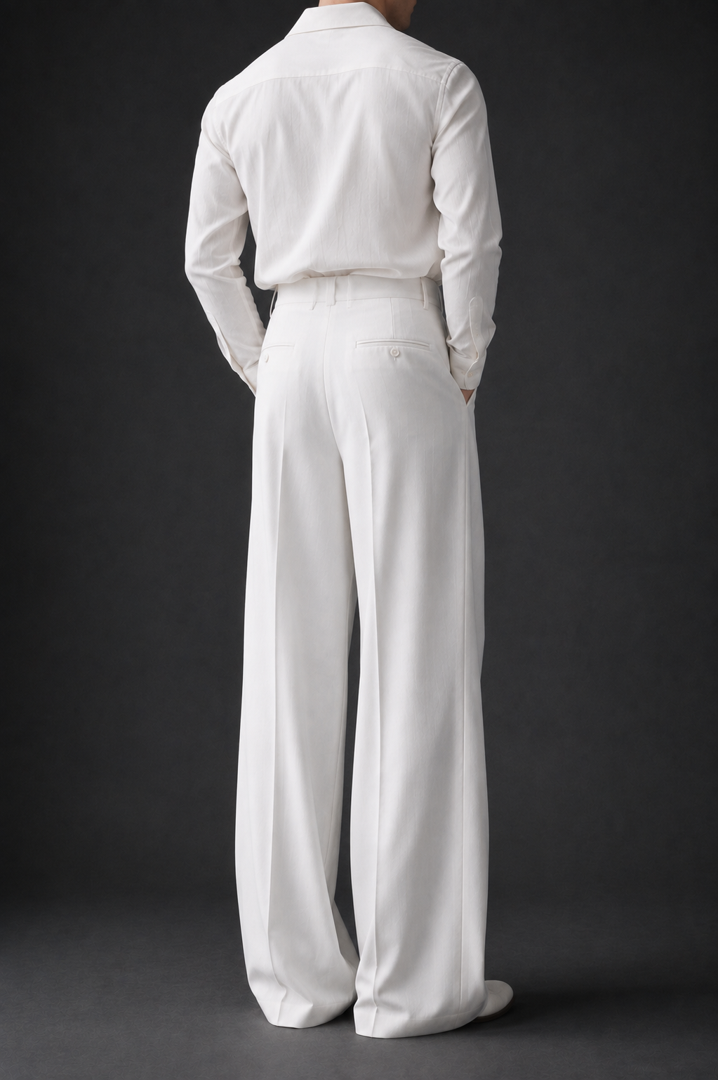 High-Waist Stripe Pleated Wide Leg Pants-White