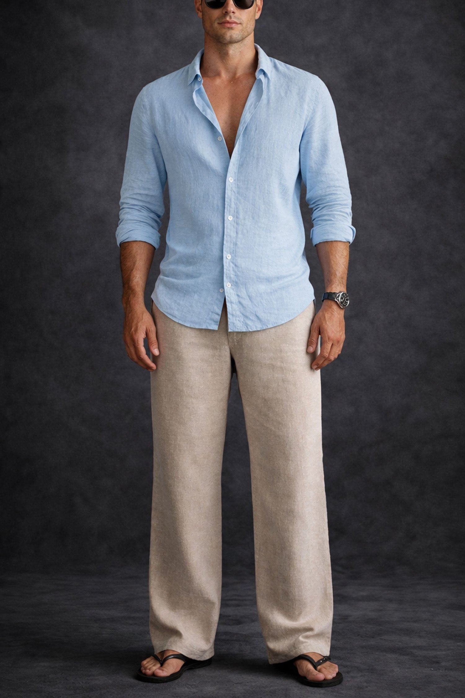 Men Linen Shirt- Sky Blue