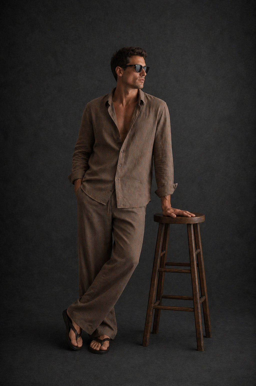 Men Linen Shirt- Light Brown