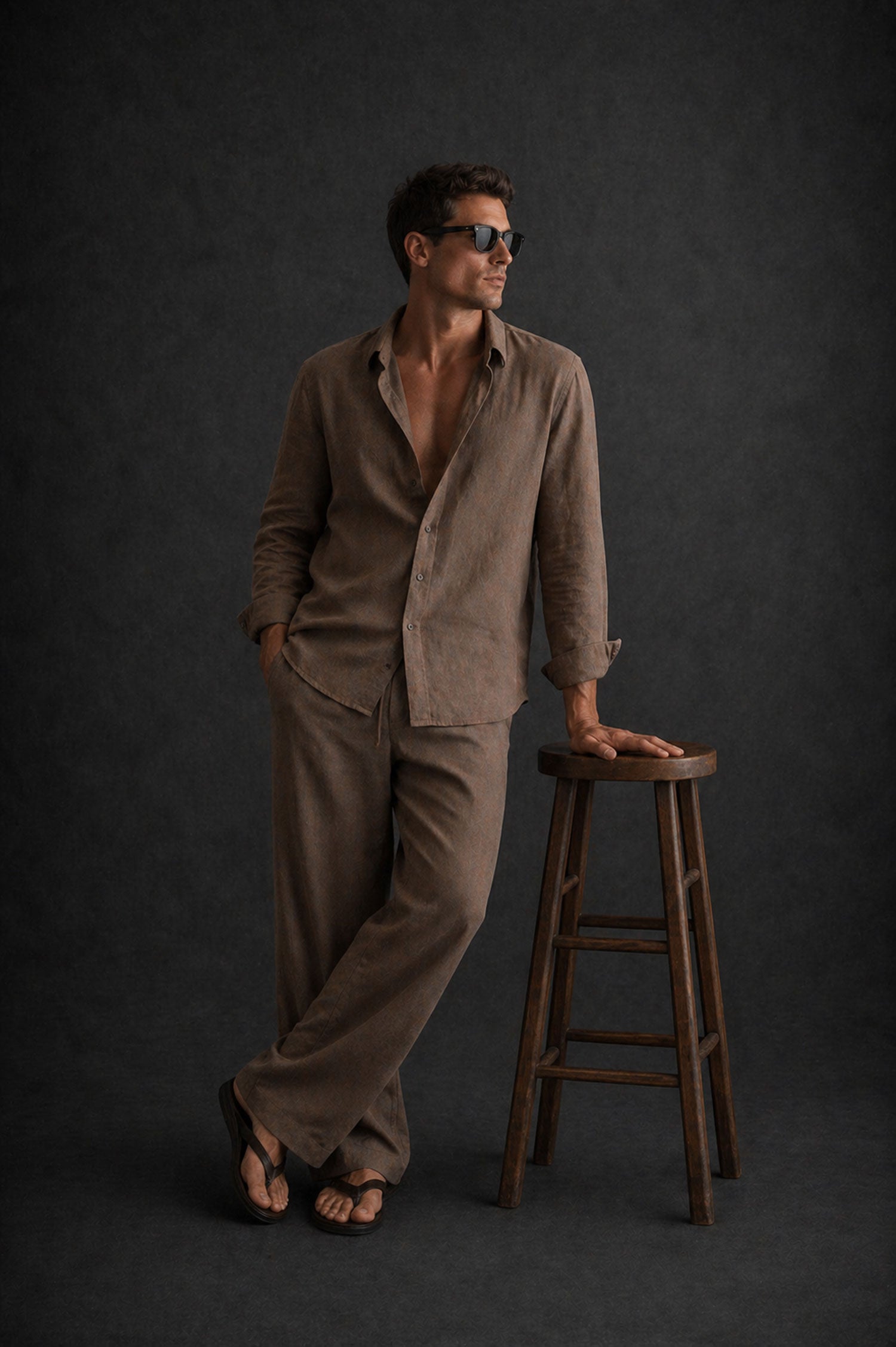 Men Linen Shirt- Light Brown