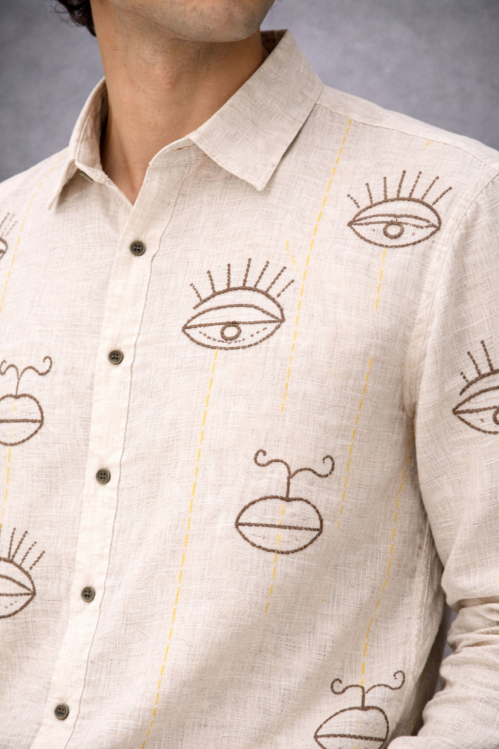 Hand-Embroidered Flax Kora Shirt