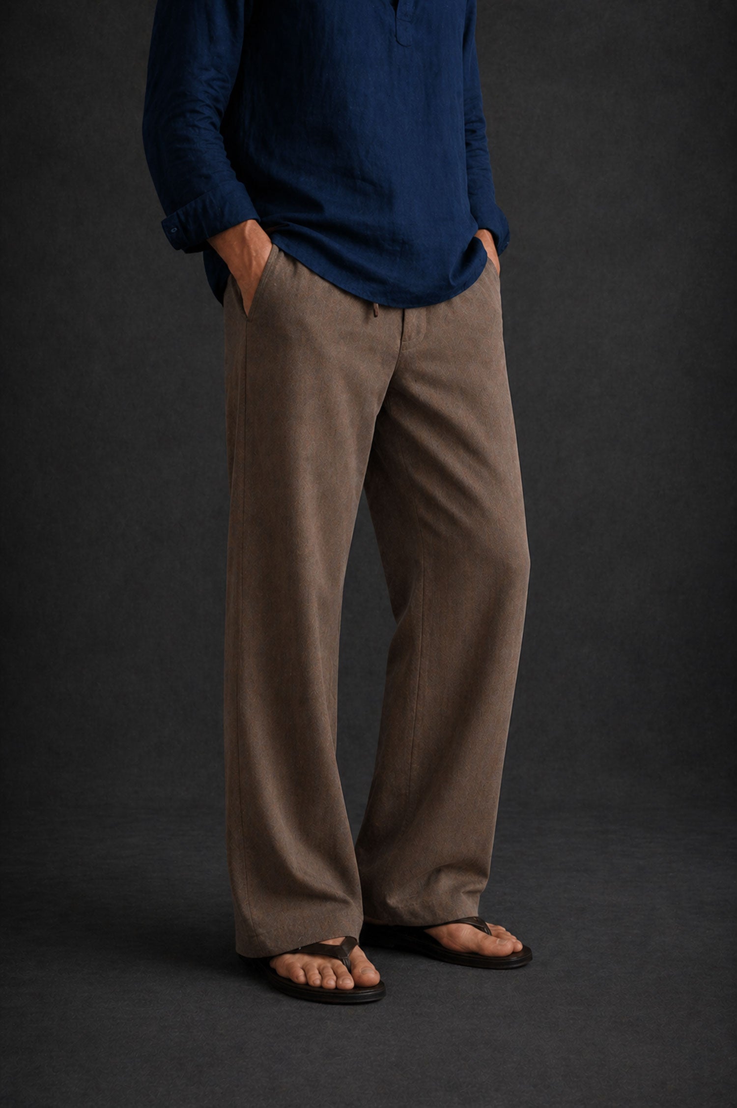 Men Regular Fit Linen Pants-Brown