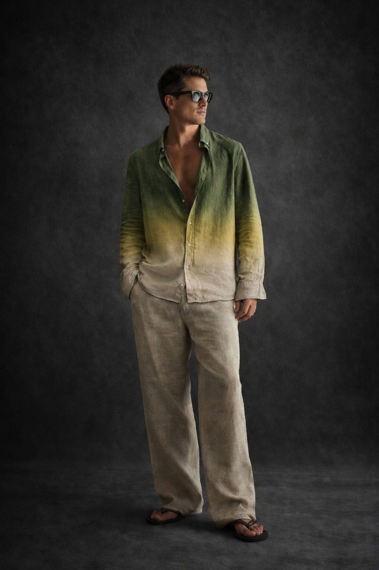 Men Linen Shirt- Ombre