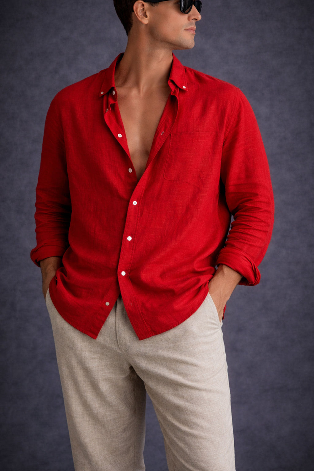 Men Linen shirt-Rusty Red