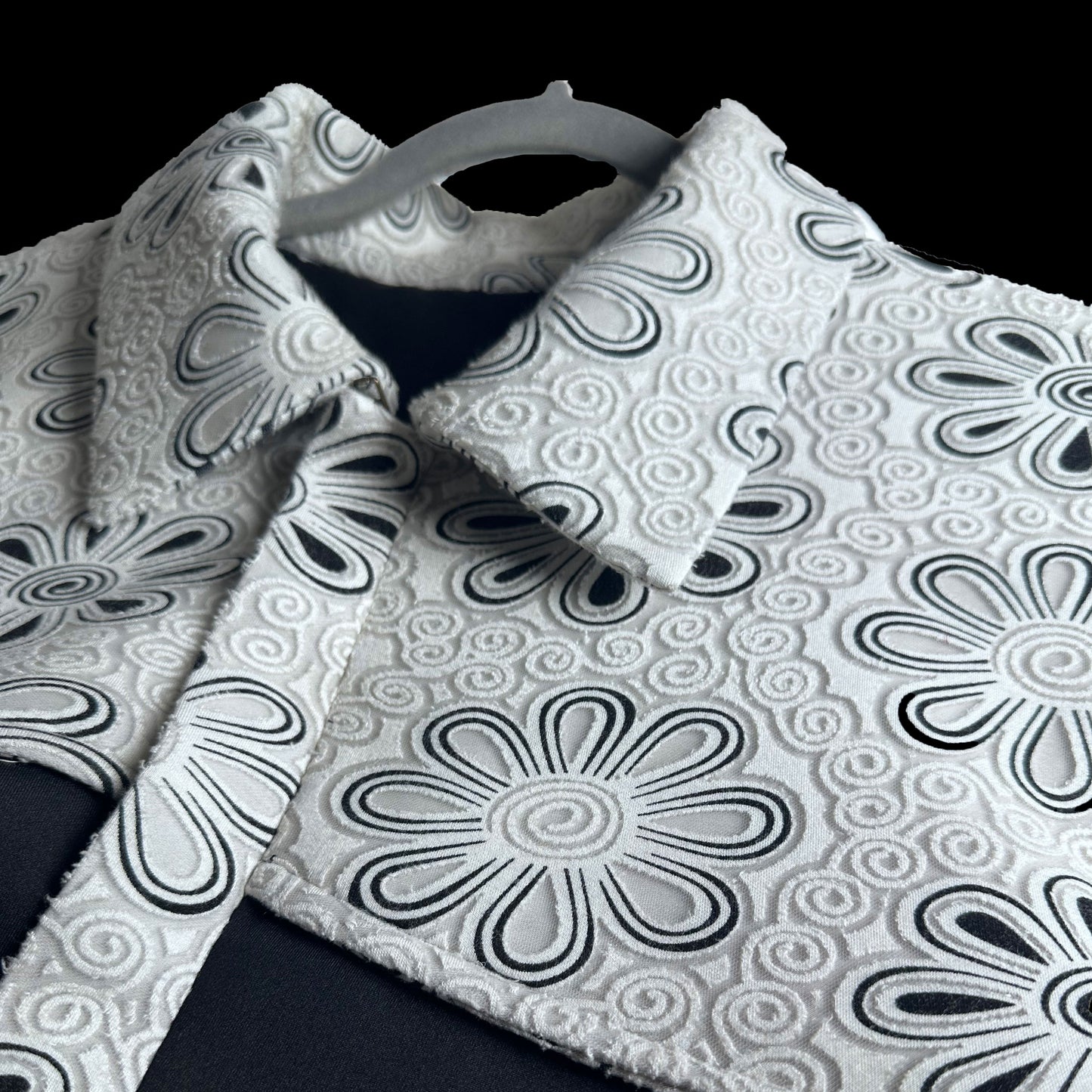 Neoprene Embossed Flower Jacket- White-Black