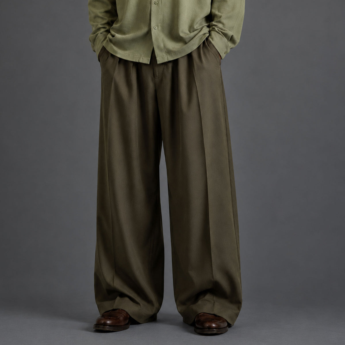 Straight Baggy Fit Trouser-Olive Green