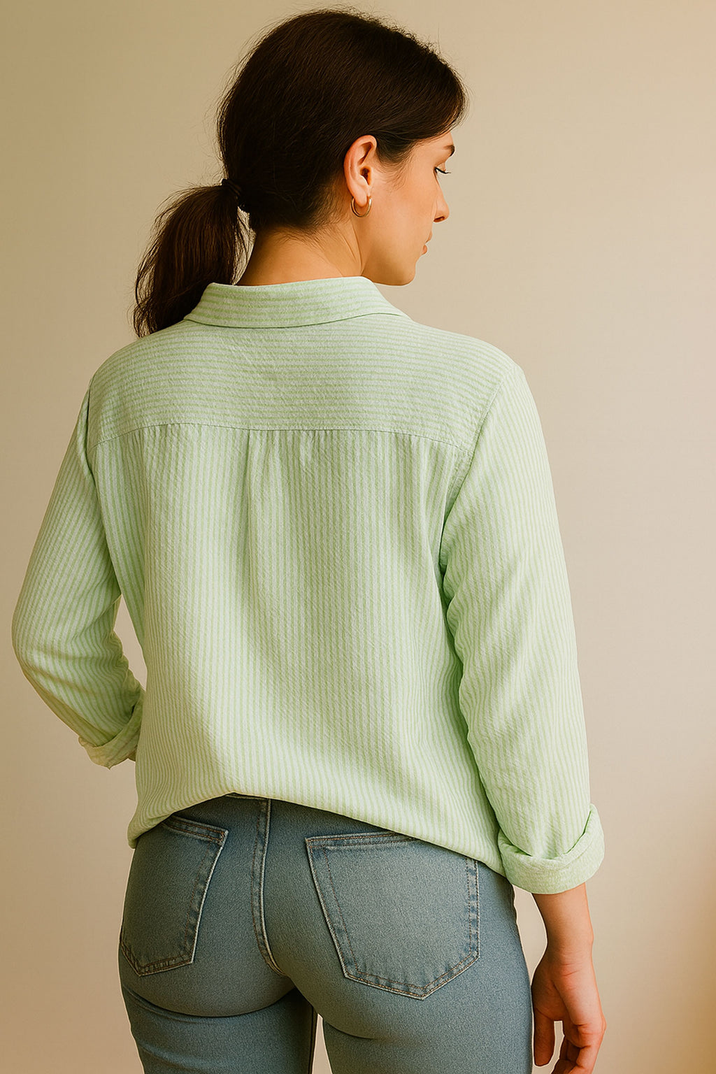 Seersucker Shirt Green Striped