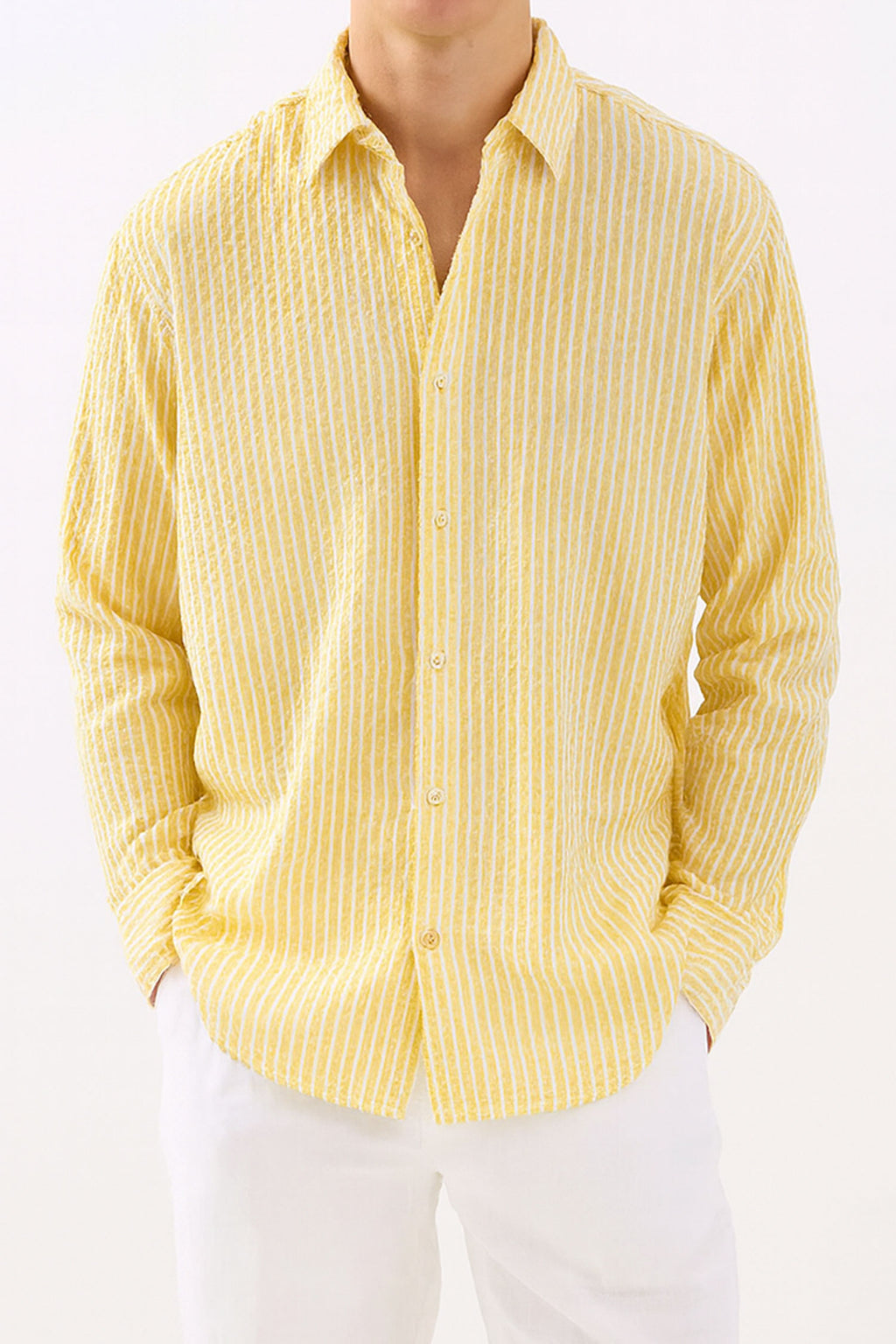 Yellow Seersucker Shirt in over size Fit
