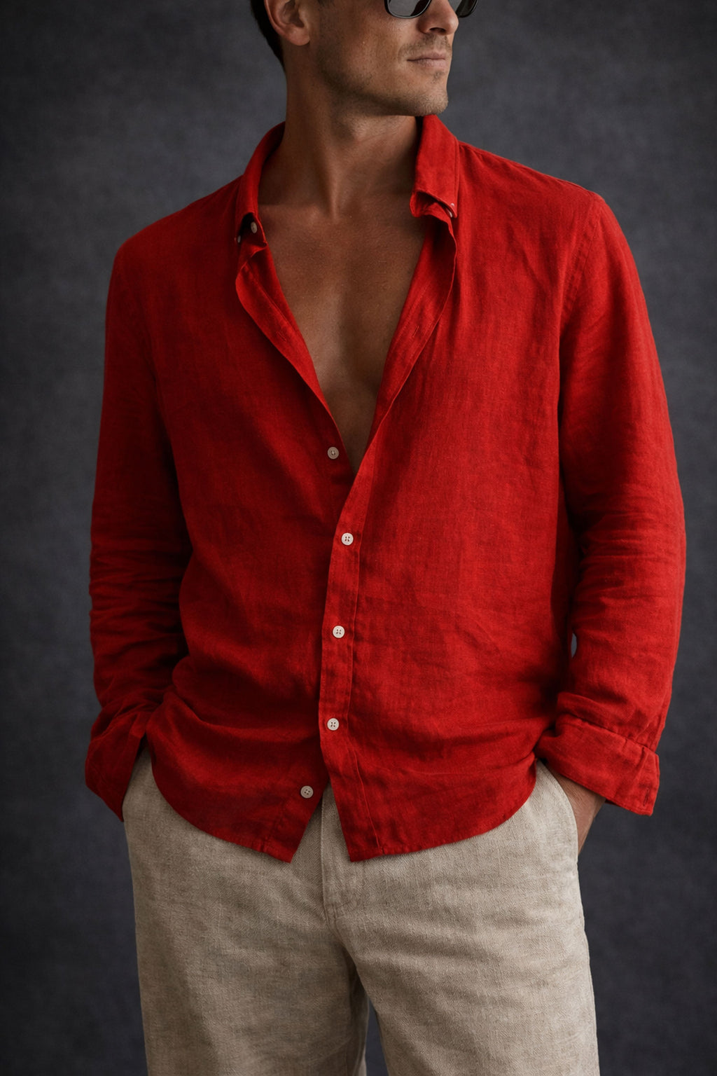 Men Linen shirt-Rusty Red