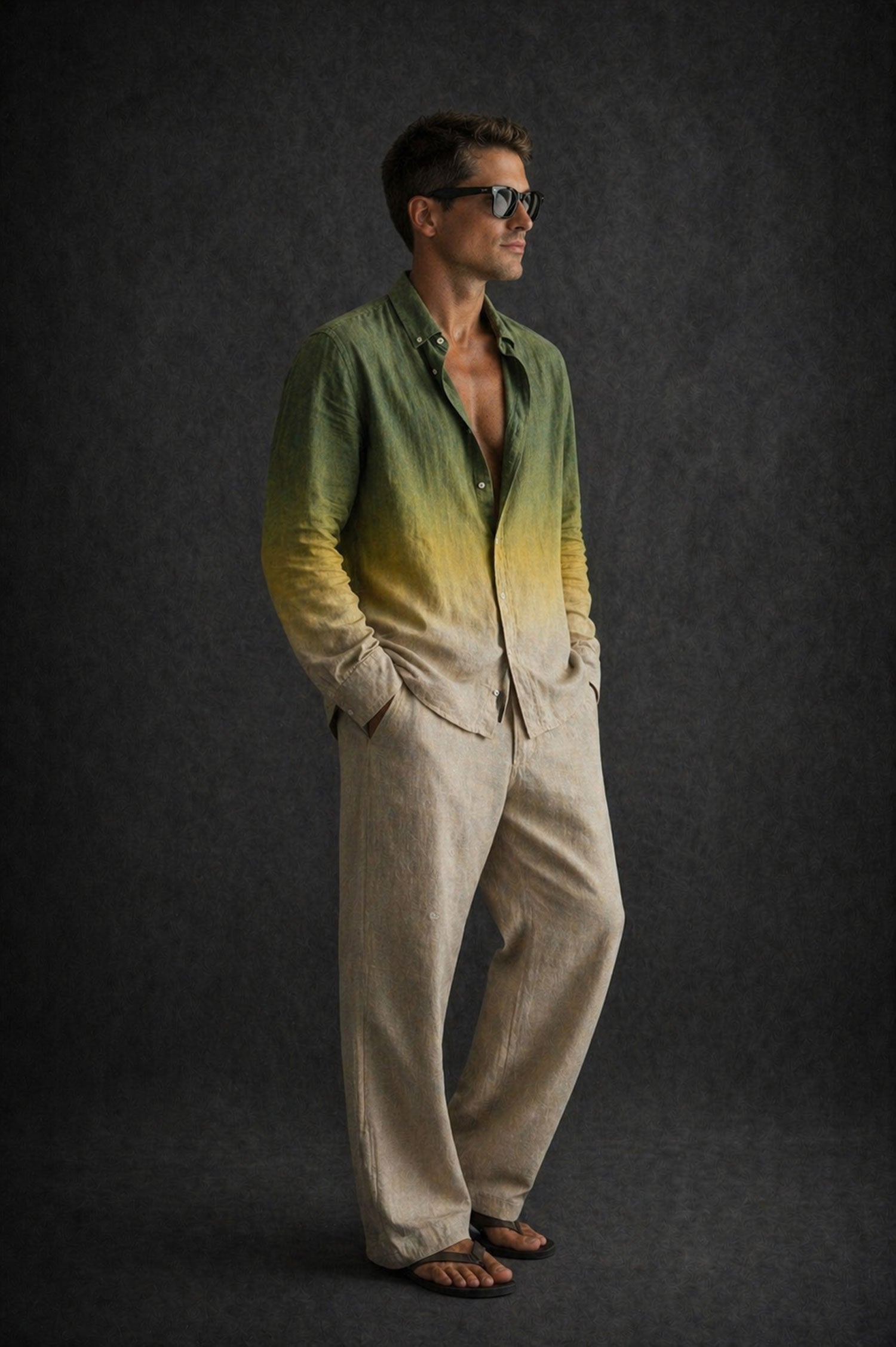 Men Linen Shirt- Ombre