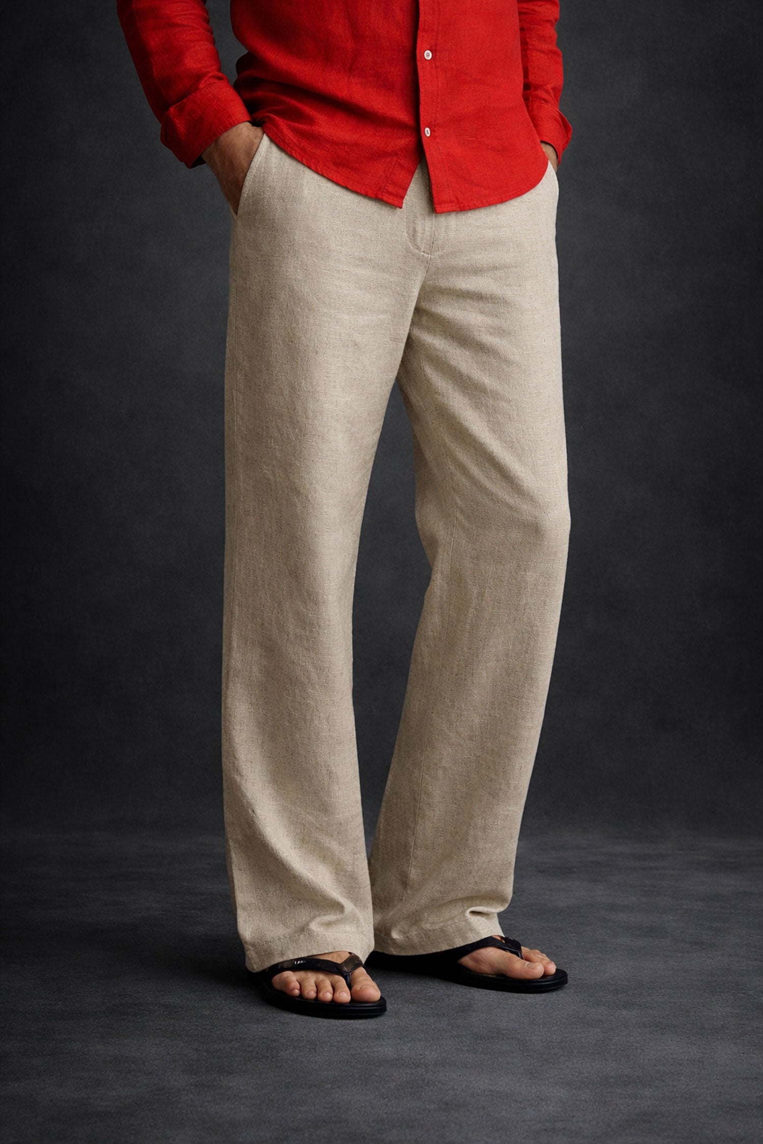 Men Regular Fit Linen Pants-Beige