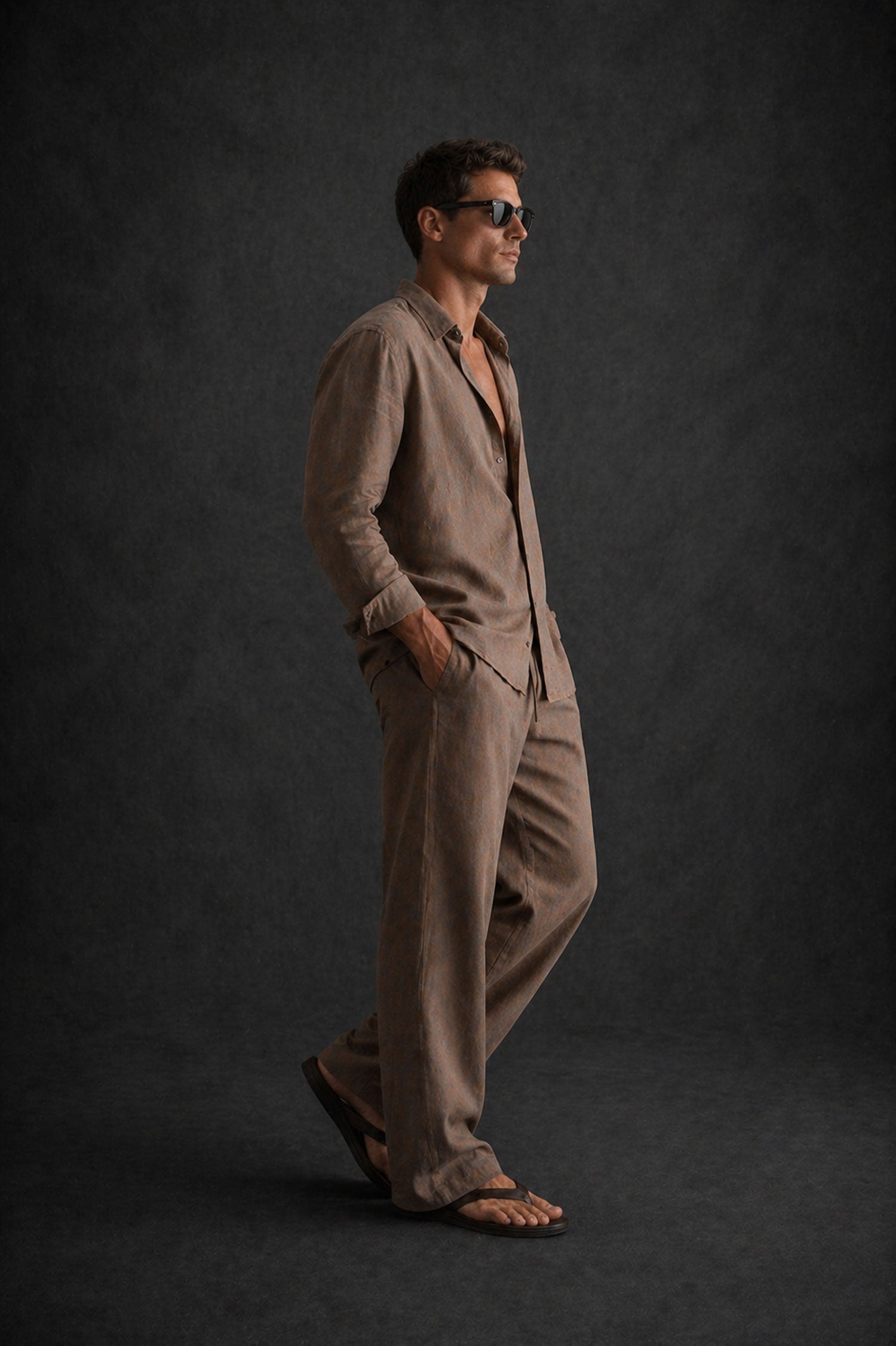Men Linen Shirt- Light Brown