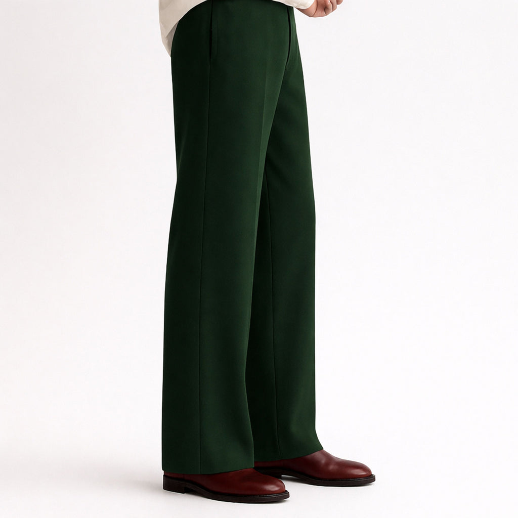 Men Straight Fit Pants- Dark Green
