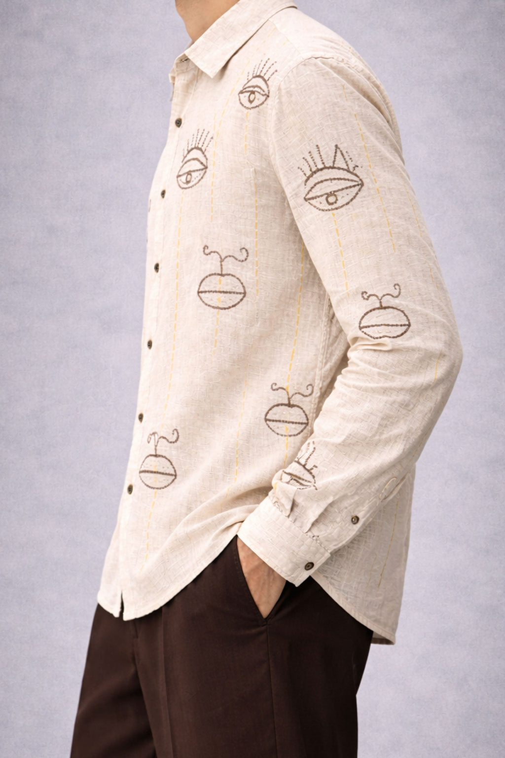 Hand-Embroidered Flax Kora Shirt