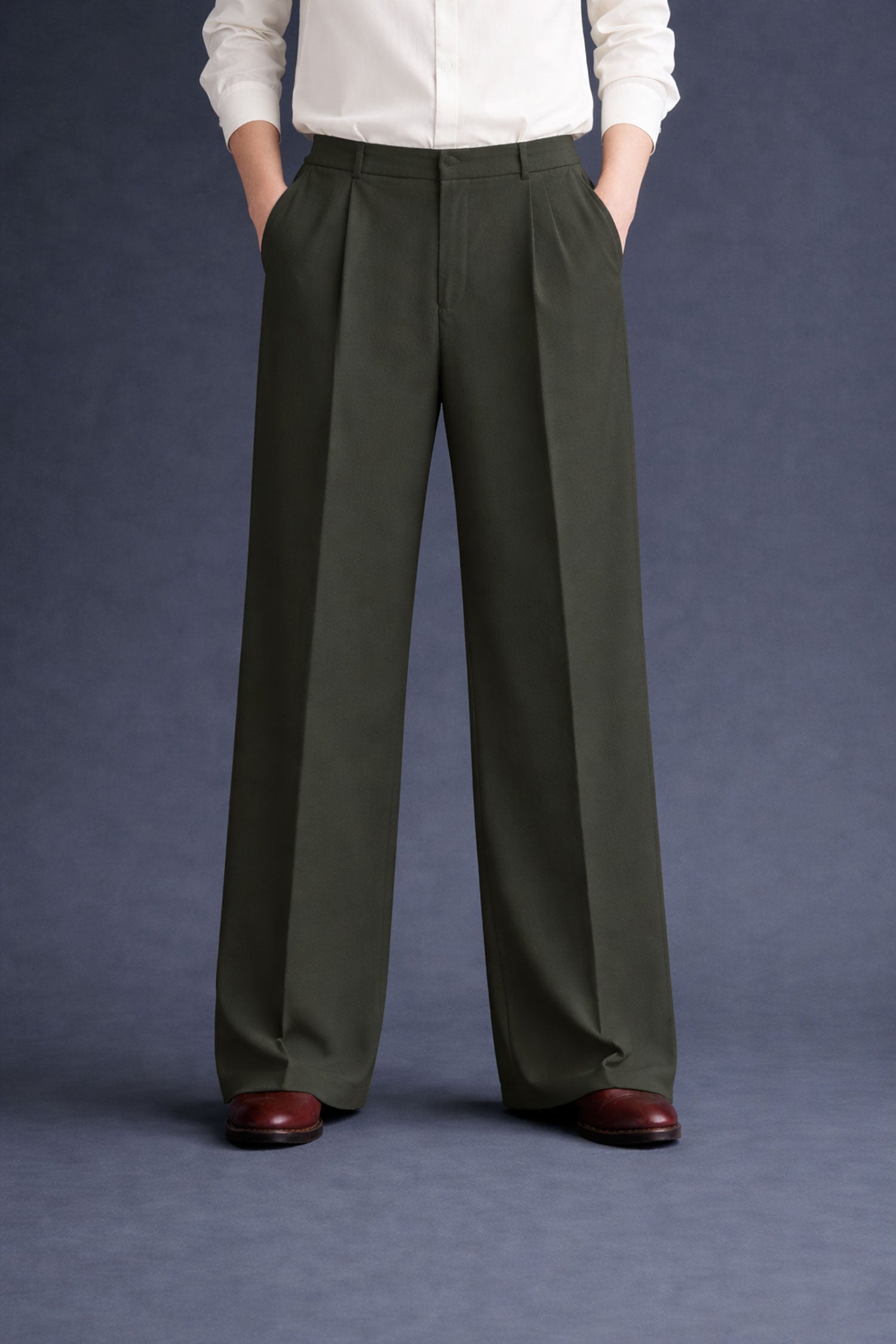 Wide Leg Pants-Dark Olive