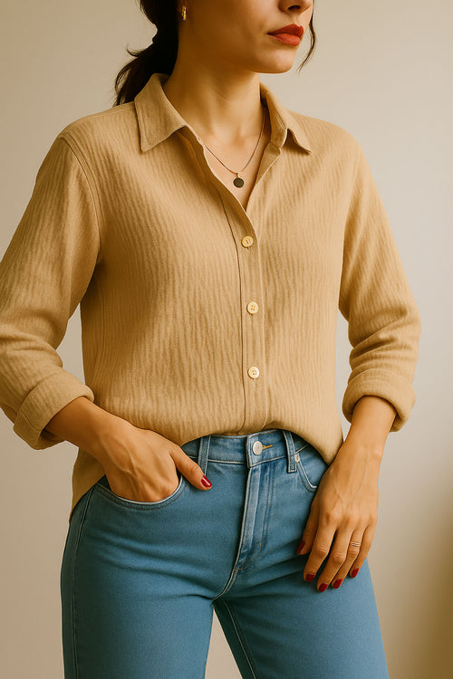 Oversize Texture Shirt Beige