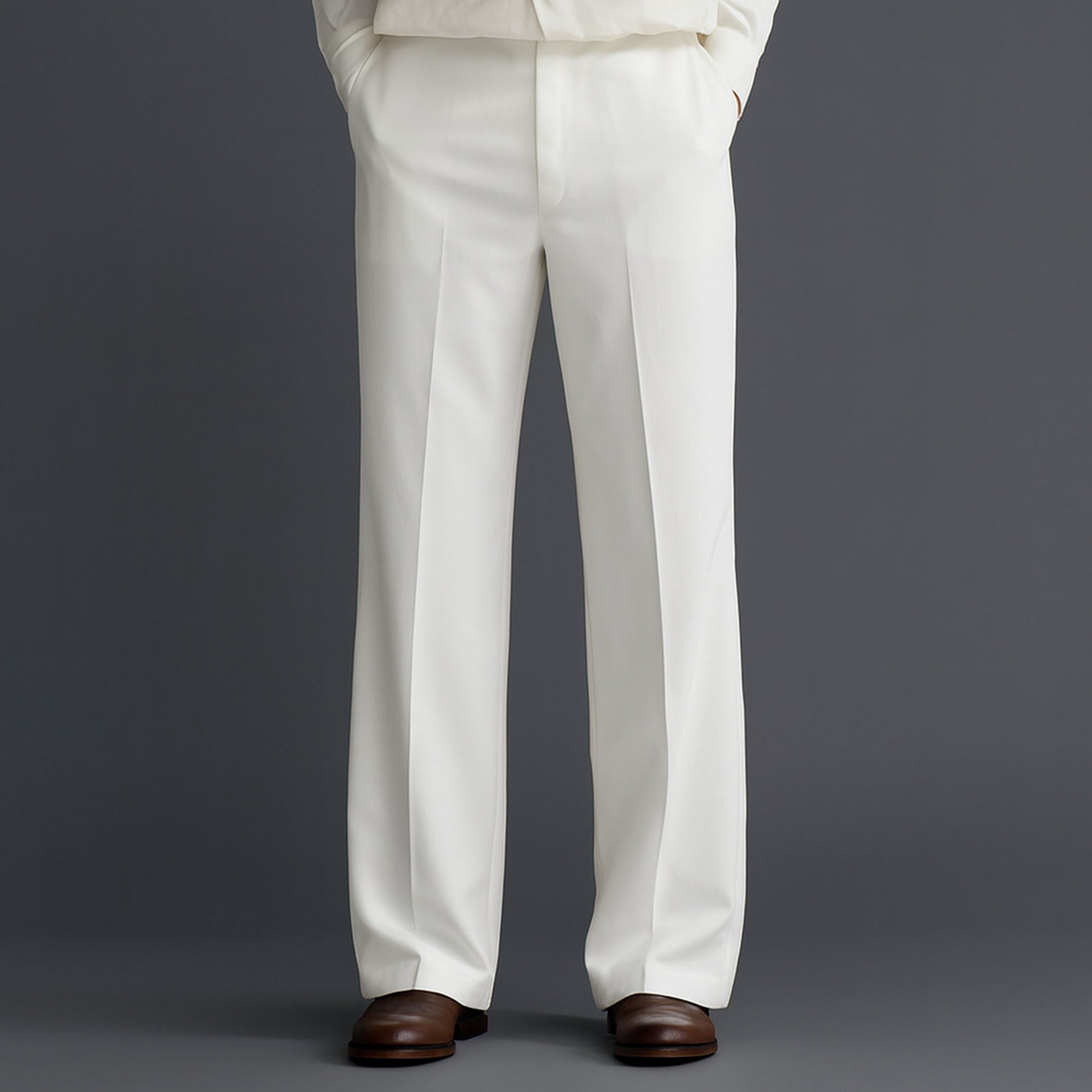 Men Straight Fit Trouser-White