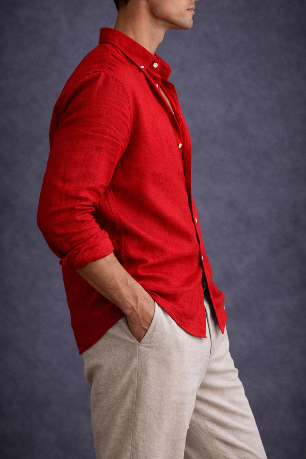 Men Linen shirt-Rusty Red