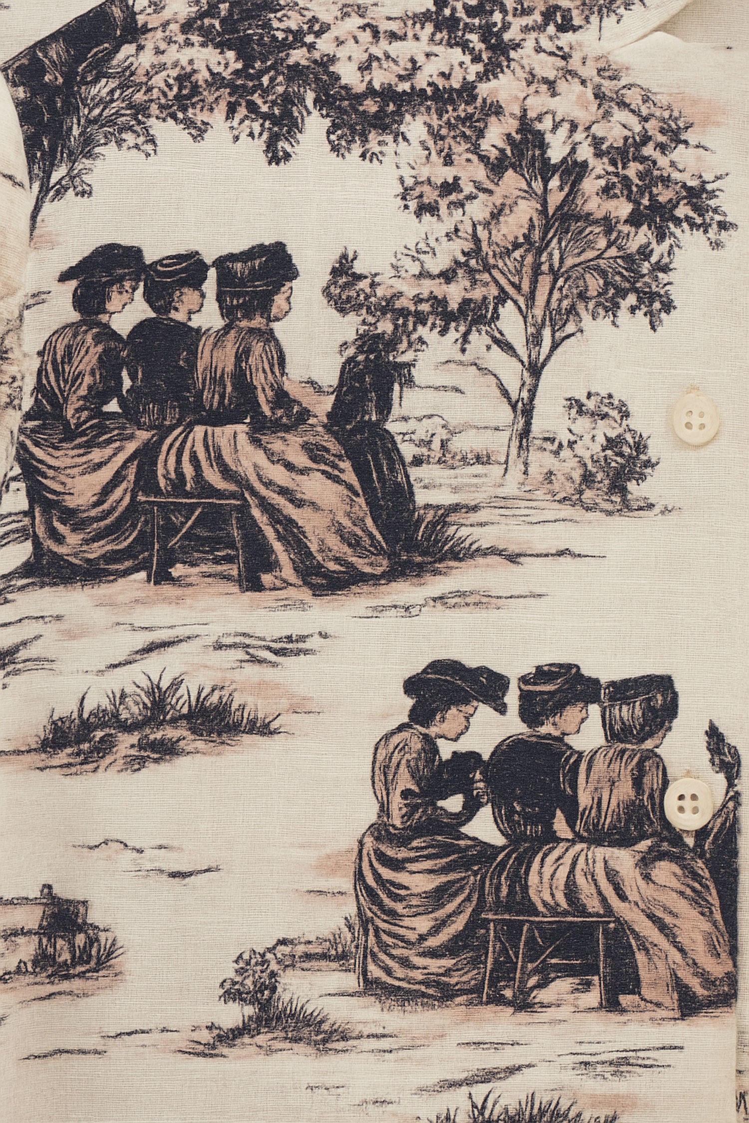 Retro Printed Cotton Flax Shirt-Beige