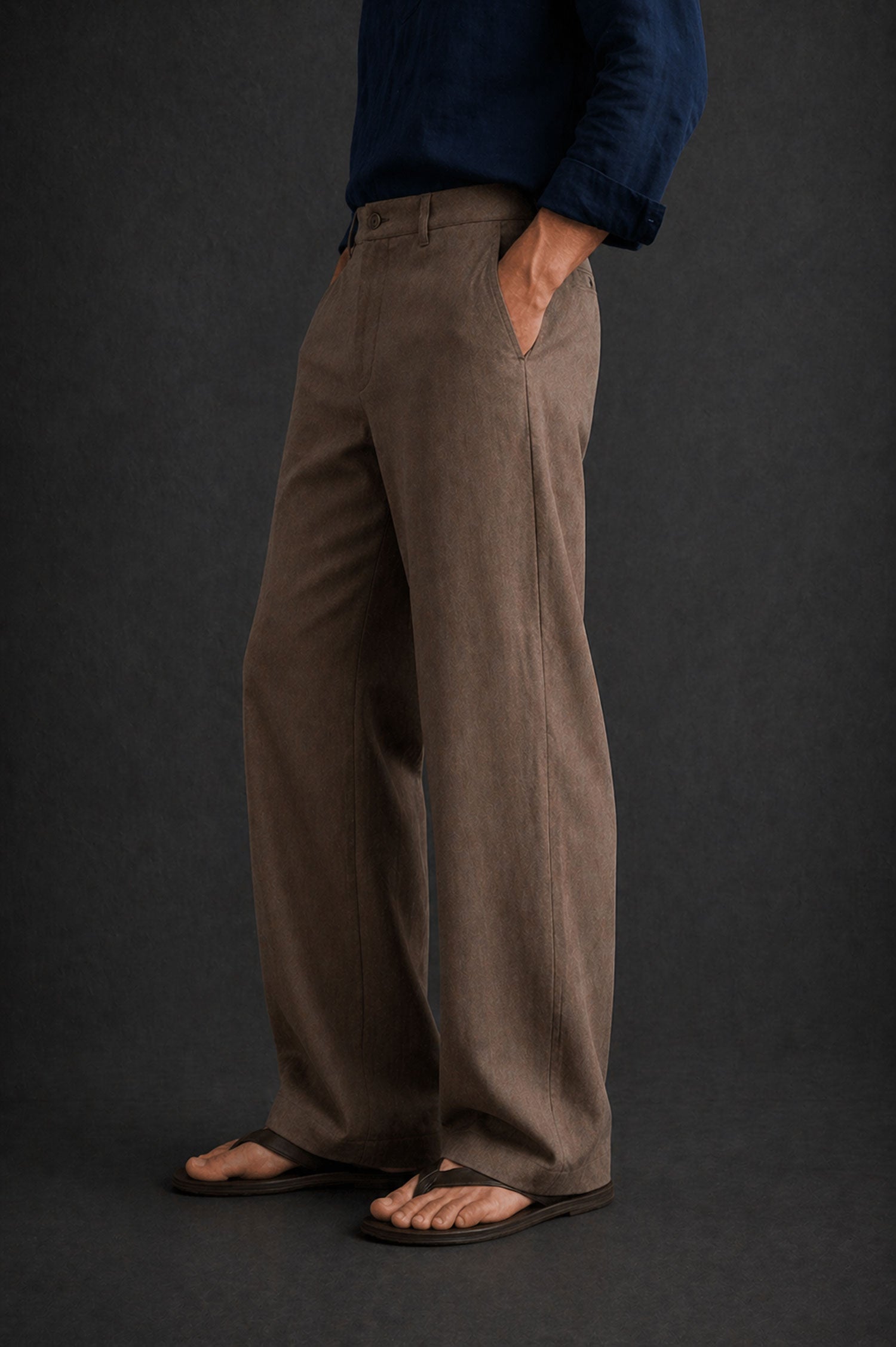 Men Regular Fit Linen Pants-Brown