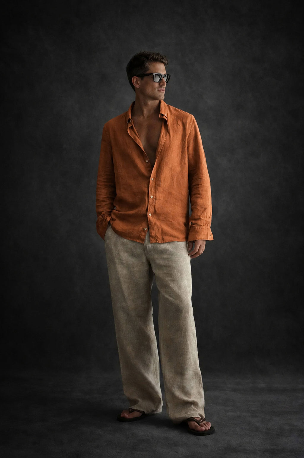 Men 60 Lea Linen Shirt- Dusty Orange