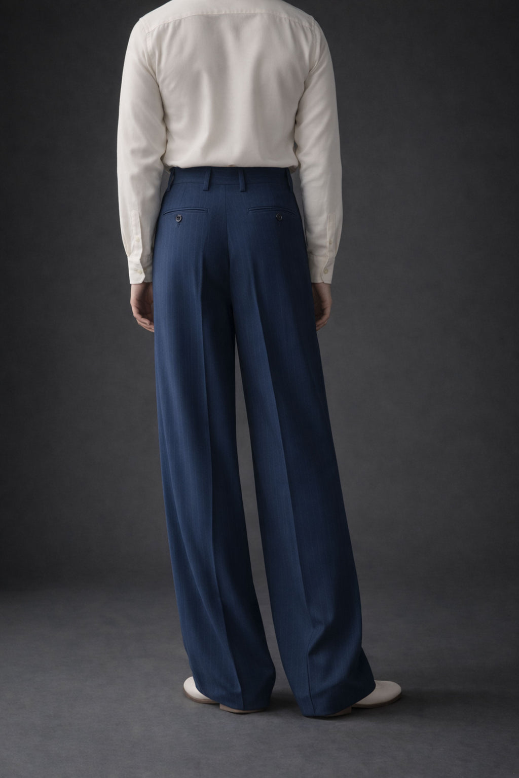 High-Waist Self Stripe Pleated Wide Leg Pants – Navy Blue