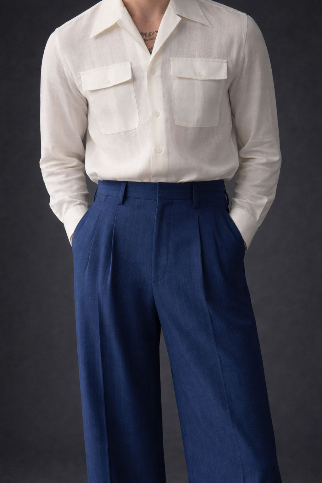 Double Chest Pocket Shirt- White