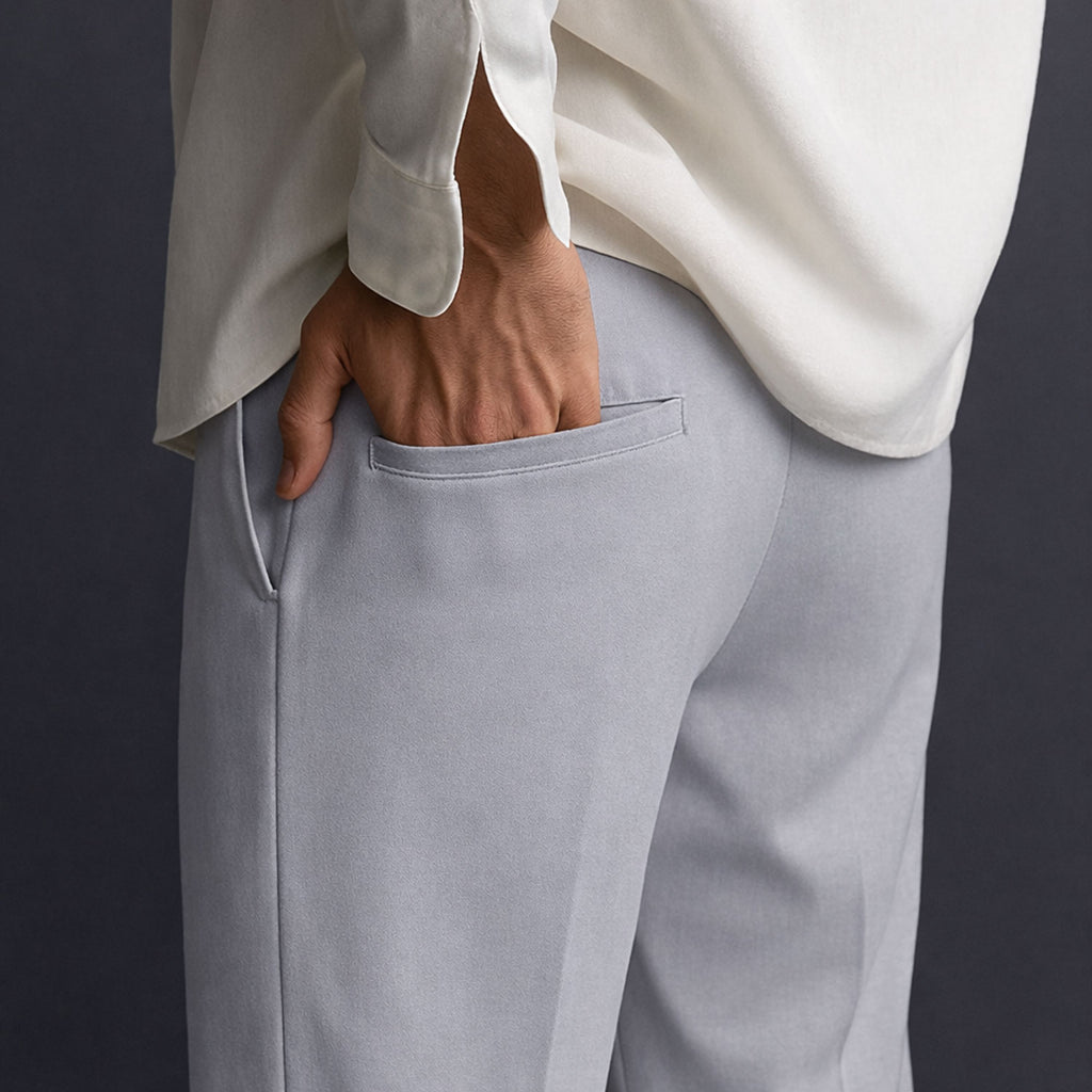 Men Straight Fit Pants- Light Grey