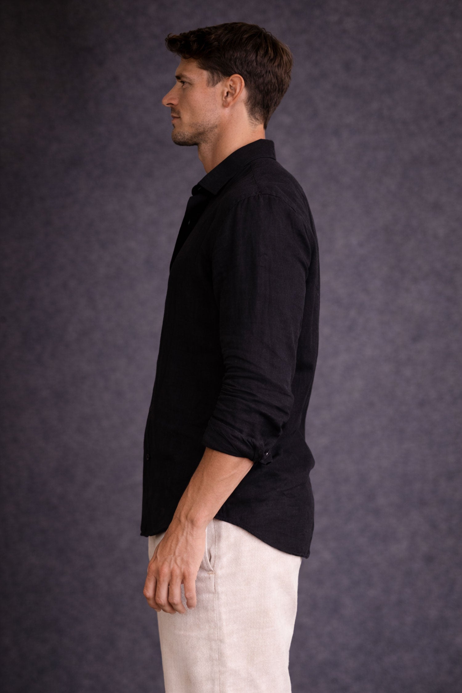 Men Linen shirt-Black