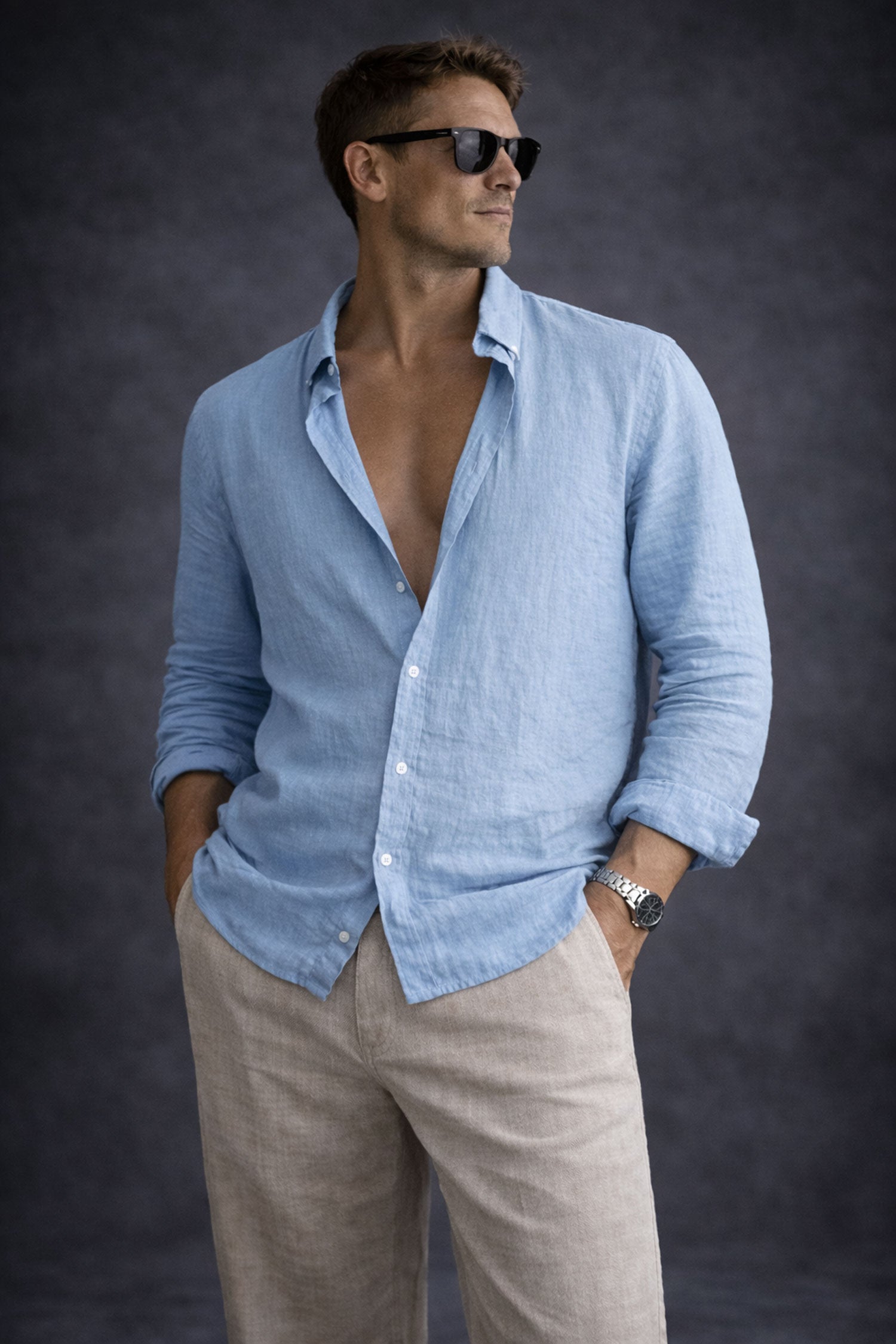 Men Linen Shirt- Sky Blue