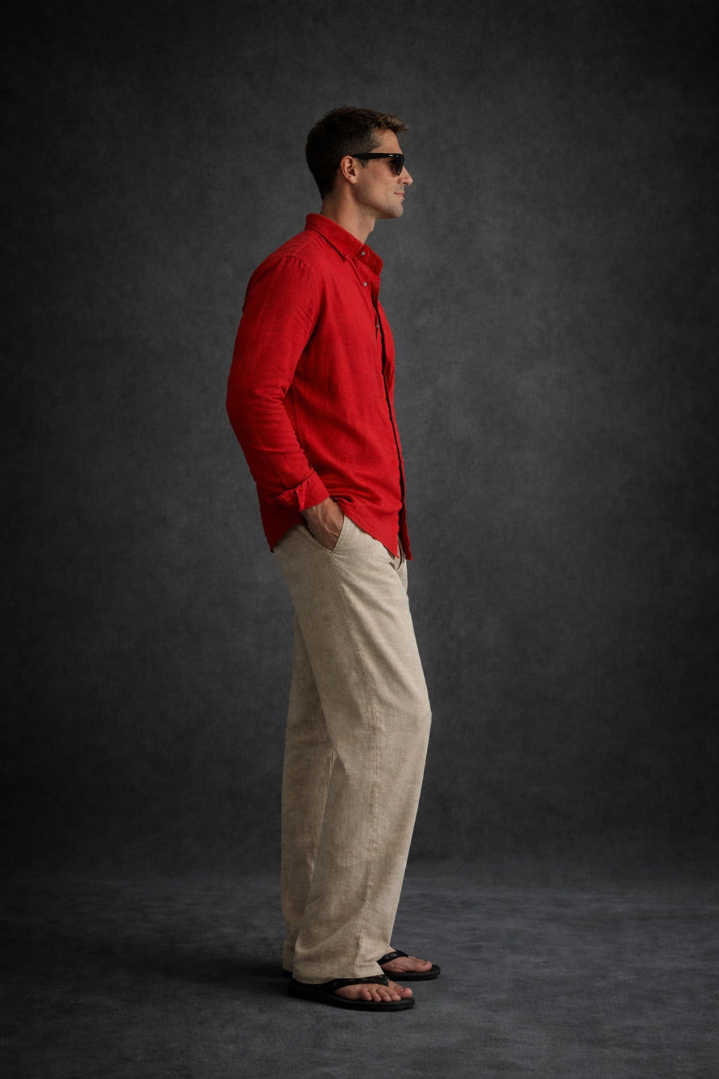 Men Regular Fit Linen Pants-Beige