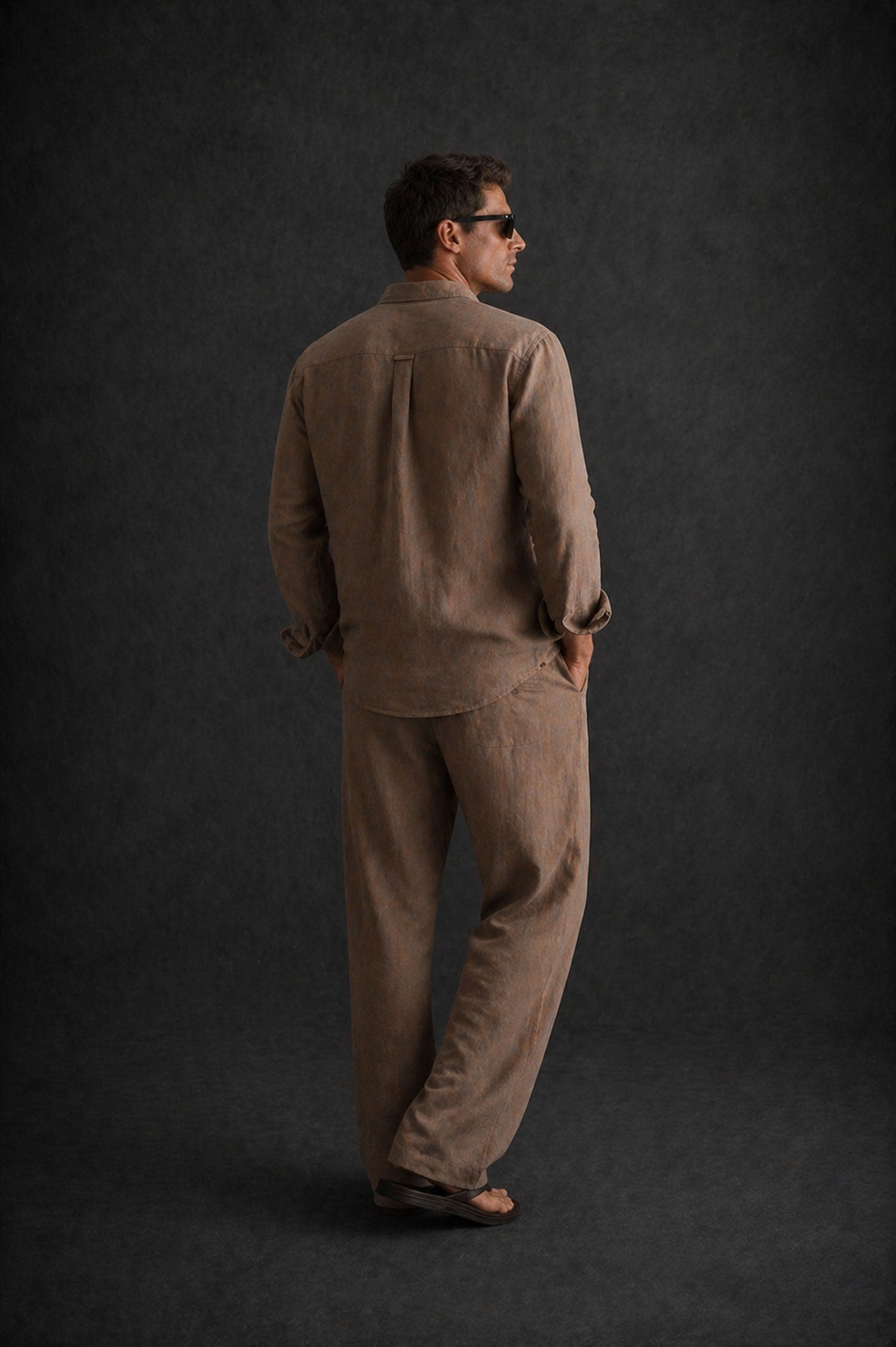 Men Linen Shirt- Light Brown