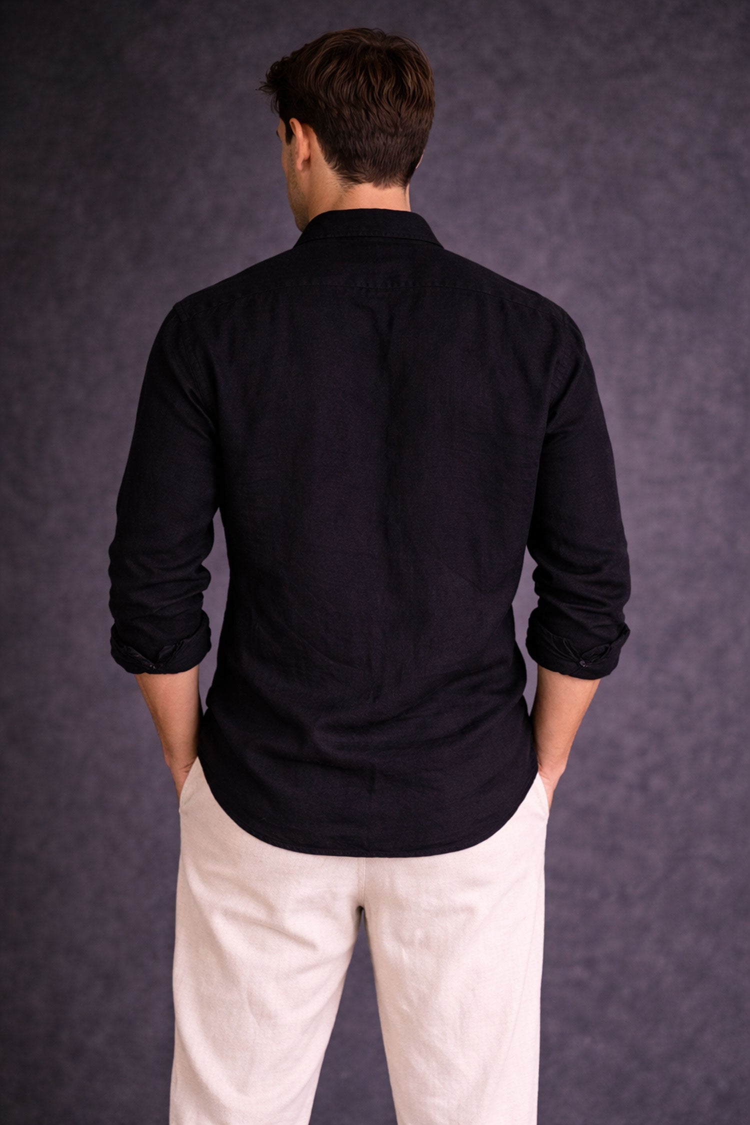 Men Linen shirt-Black