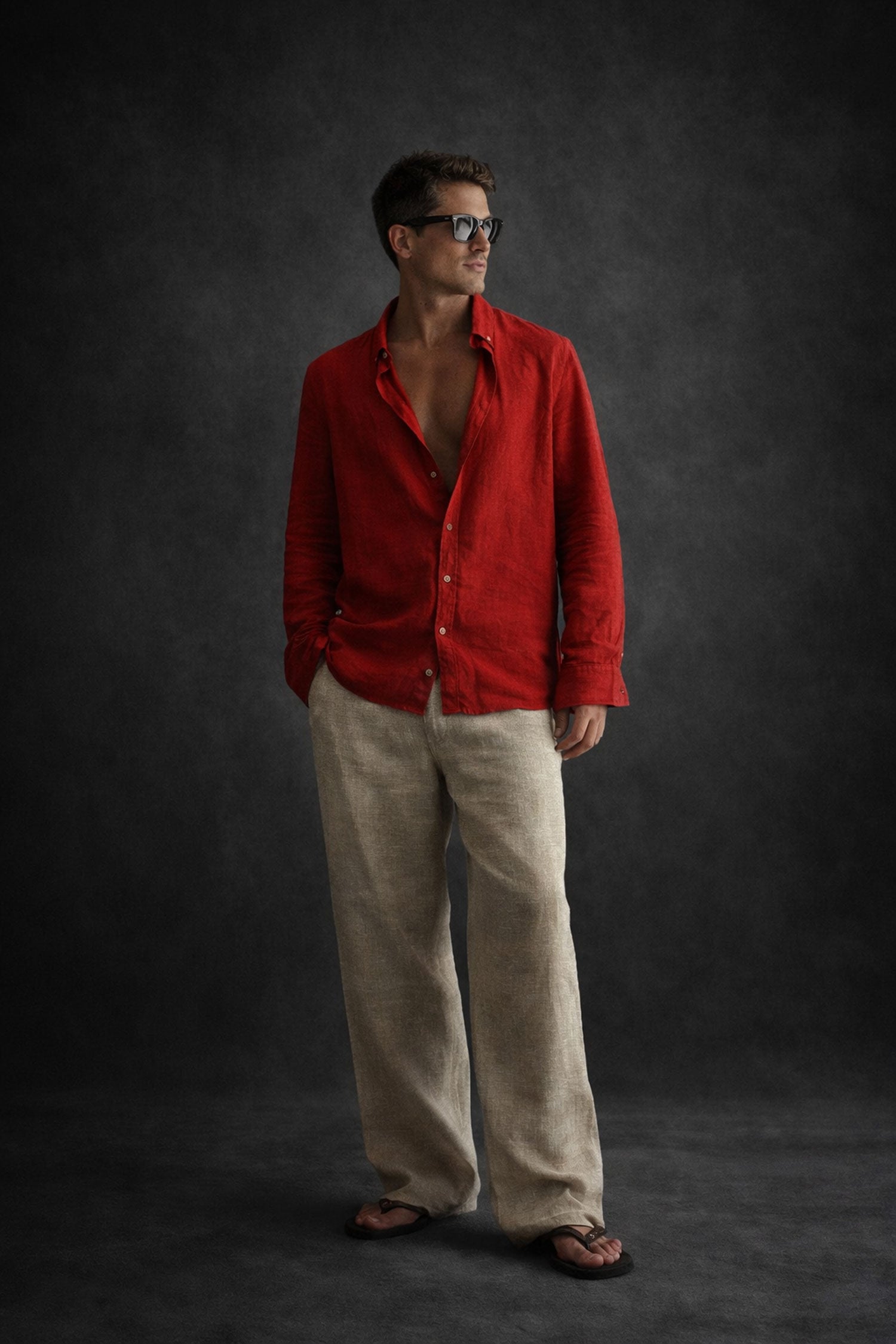 Men Linen shirt-Rusty Red