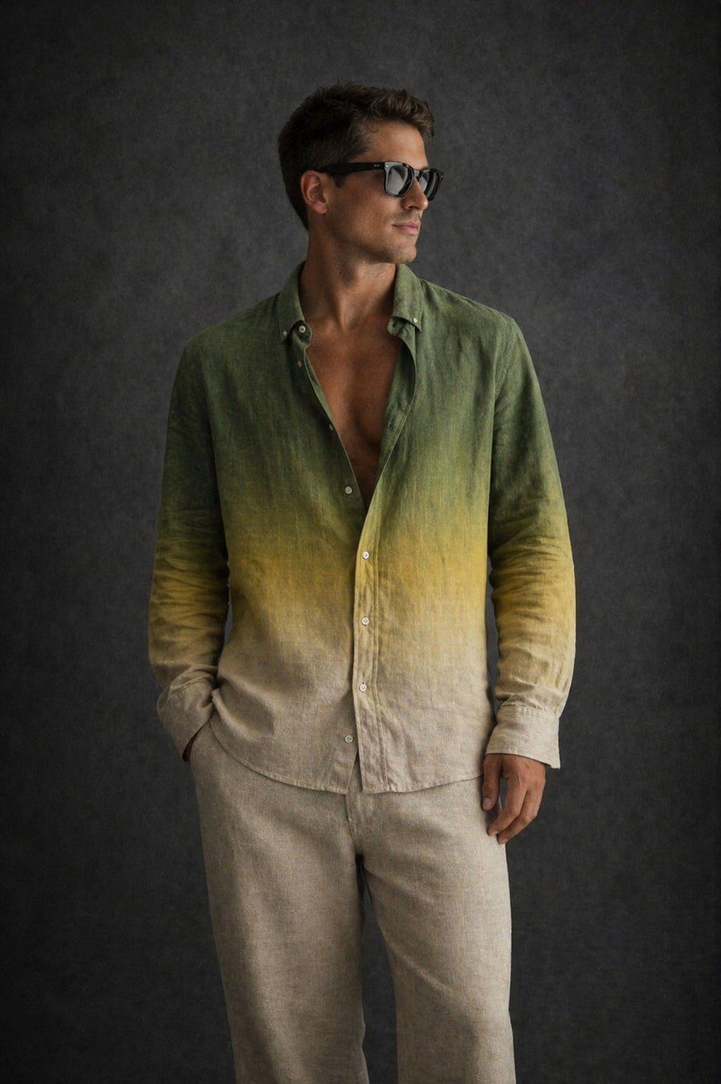 Men Linen Shirt- Ombre
