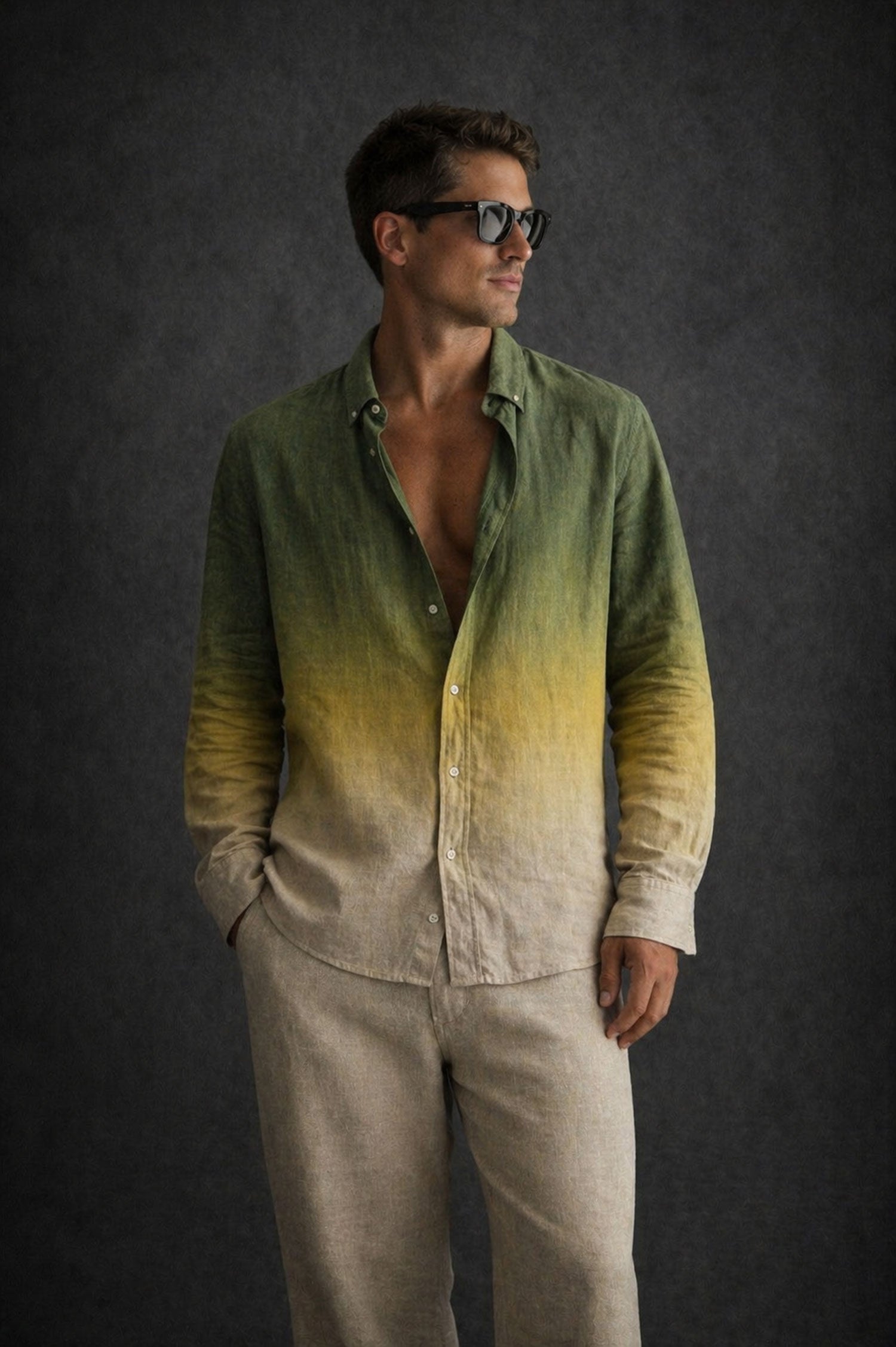 Men Linen Shirt- Ombre