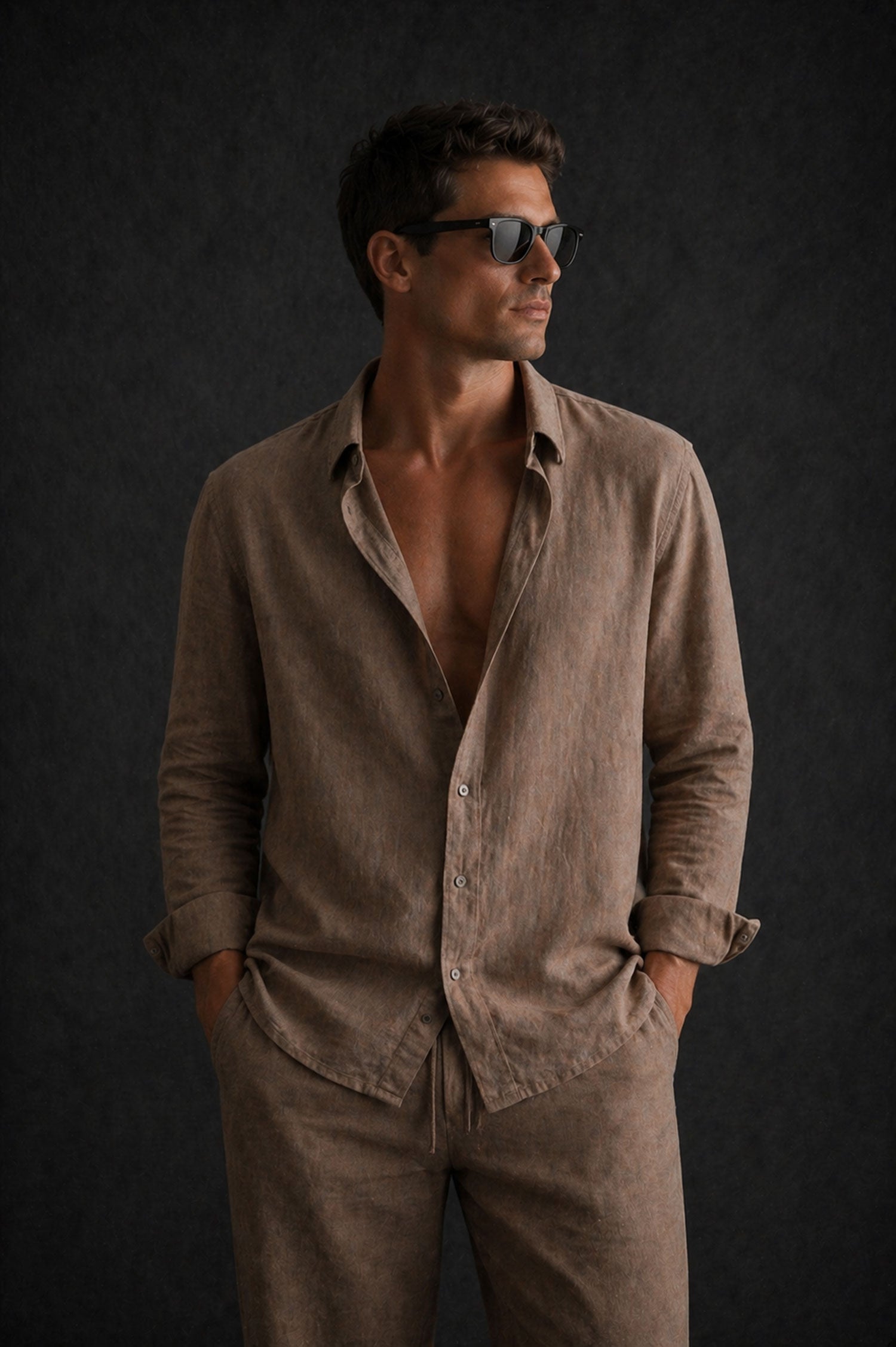 Men Linen Shirt- Light Brown